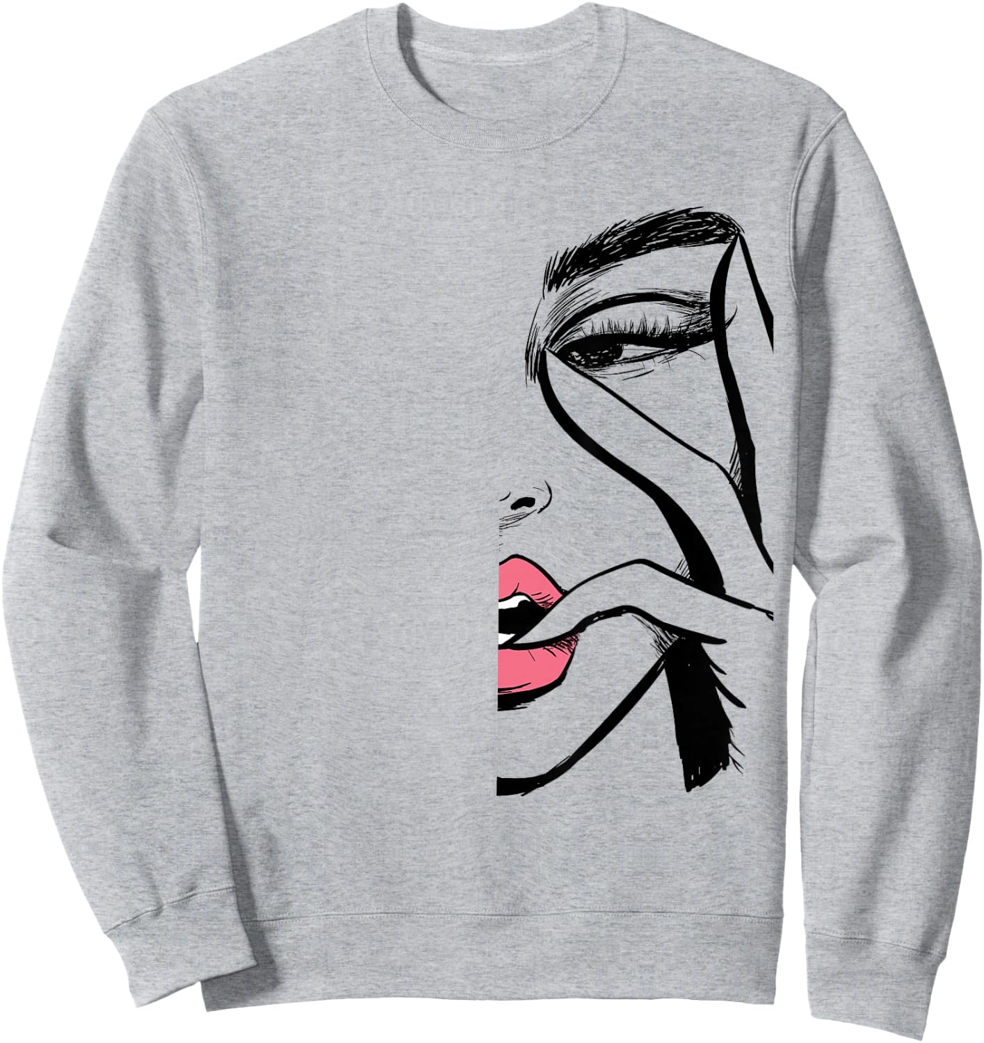 Beautiful Lady Face Makeup Women Face Line Art Eyes Lip Sweatshirt - Sweatshirt | Ash