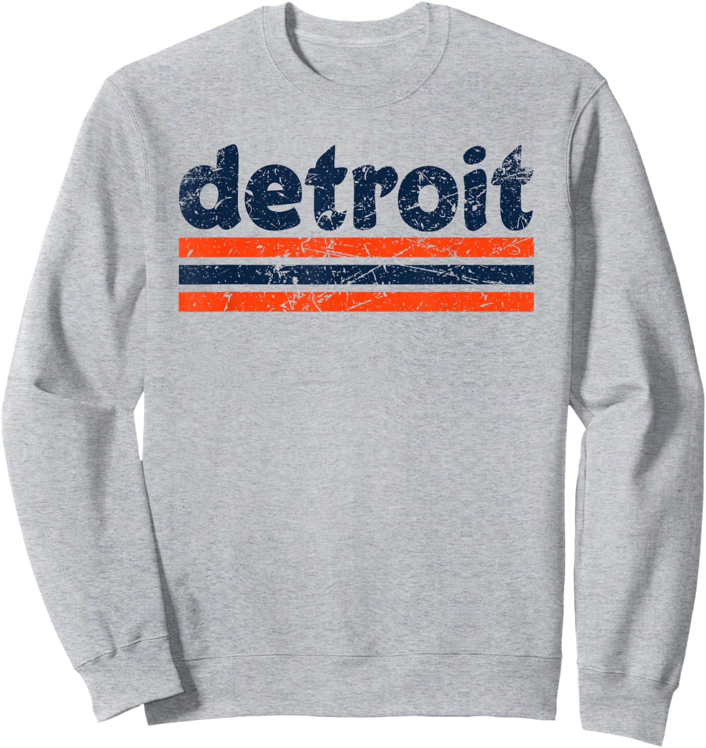 Detroit Michigan Three Stripe Vintage Weathered Sweatshirt - Sweatshirt | Ash