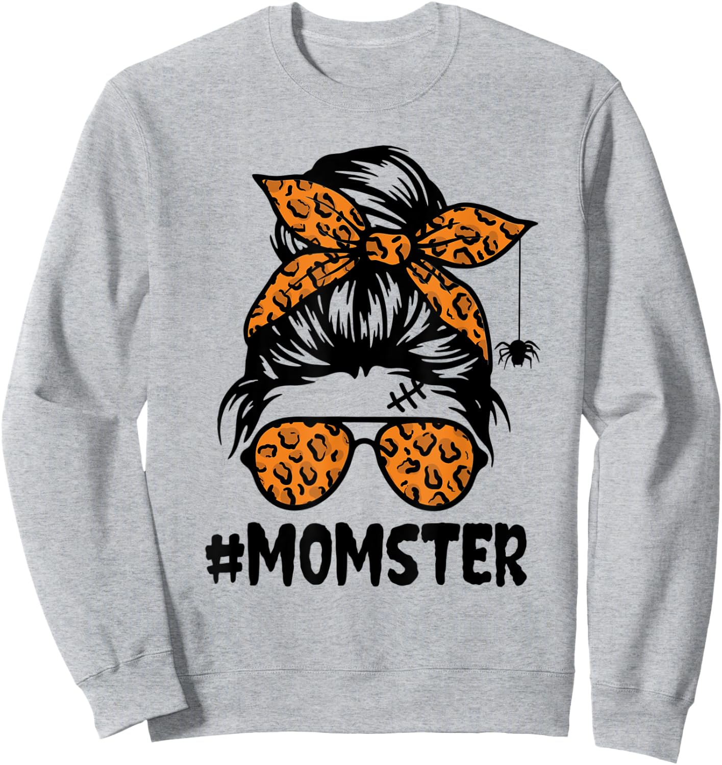 Momster Shirt Halloween Mom Messy Bun Leopard Sweatshirt - Sweatshirt | Ash