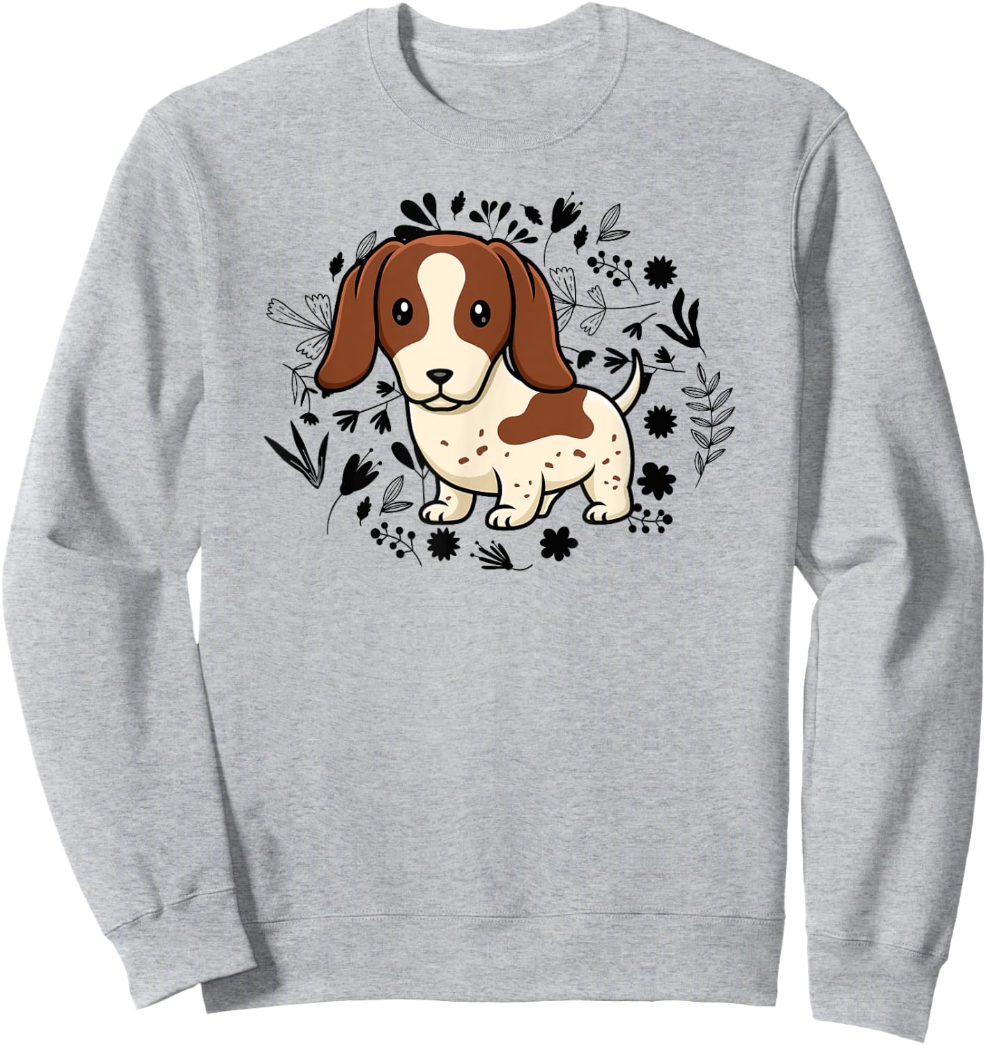 Floral Piebald Dachshund Lover Doxie Mom Dog Mama Lover Sweatshirt - Sweatshirt | Ash