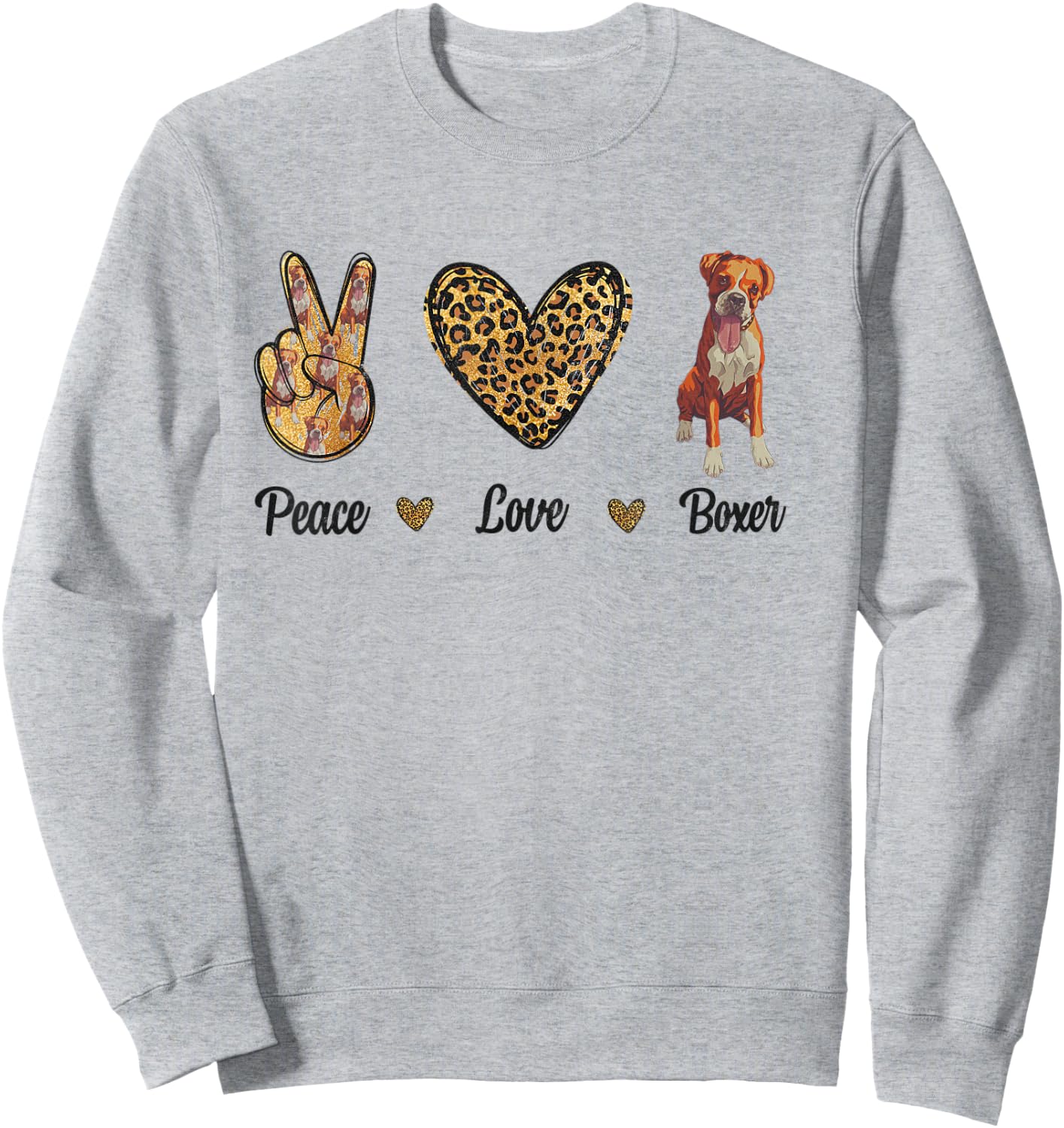 Peace Love Boxer Animal Lover Pet Dog Puppy Owner Leopard Women Kids Sweatshirt - Sweatshirt | Ash