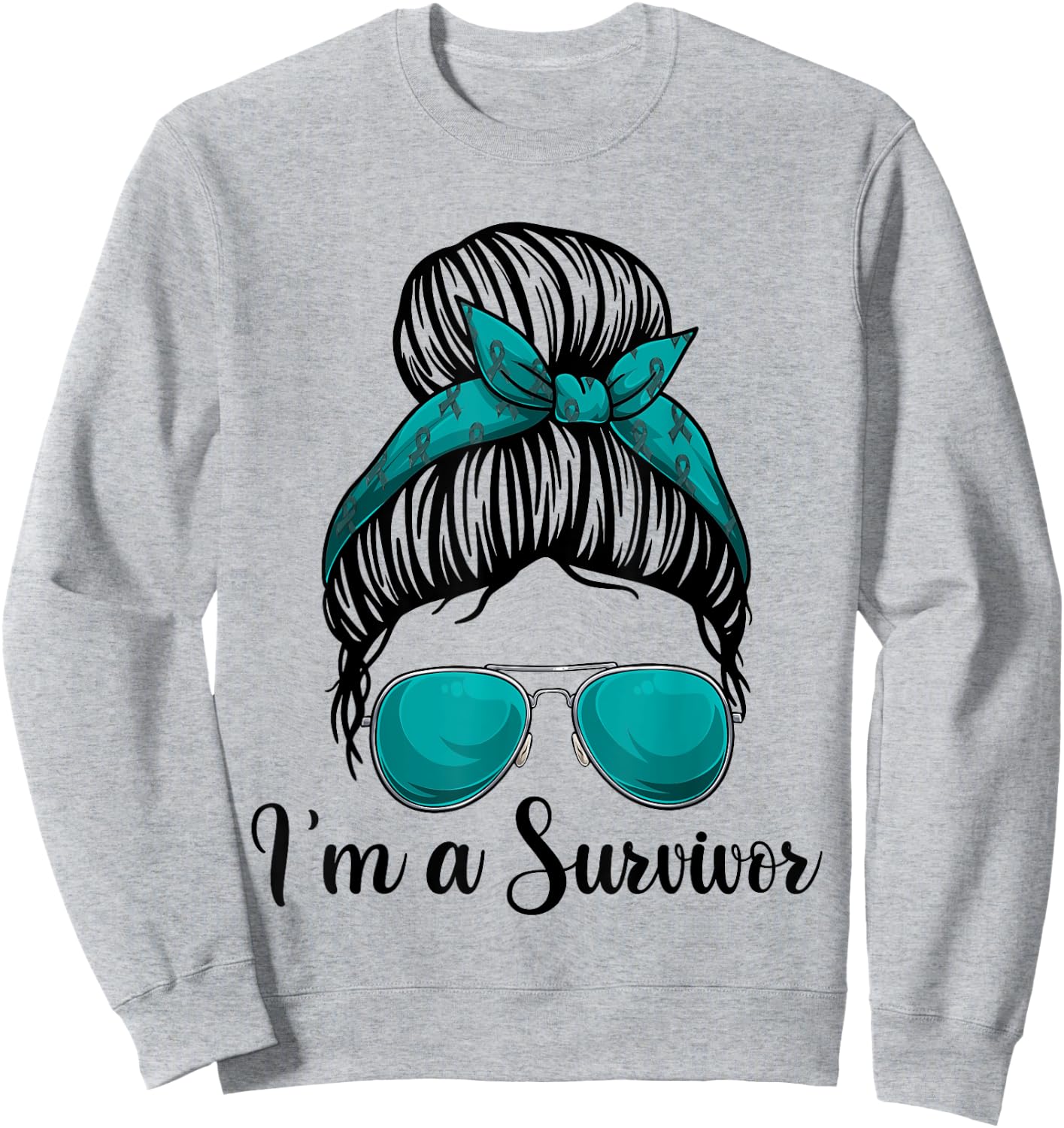 I’m A Survivor Messy Bun Shirt, Ovarian Cancer Awareness Sweatshirt - Sweatshirt | Ash