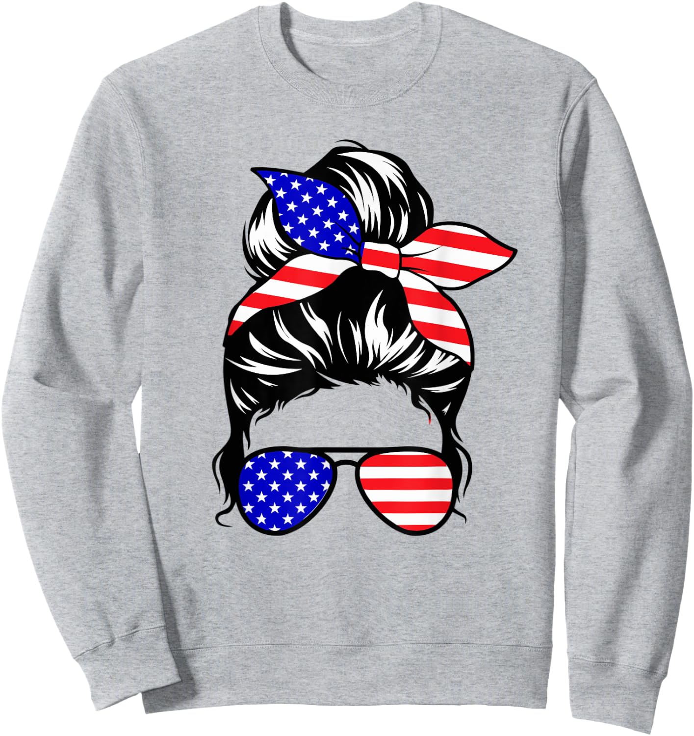 4th of July Shirt Daughter Messy Bun Cute American USA Girls Sweatshirt - Sweatshirt | Ash