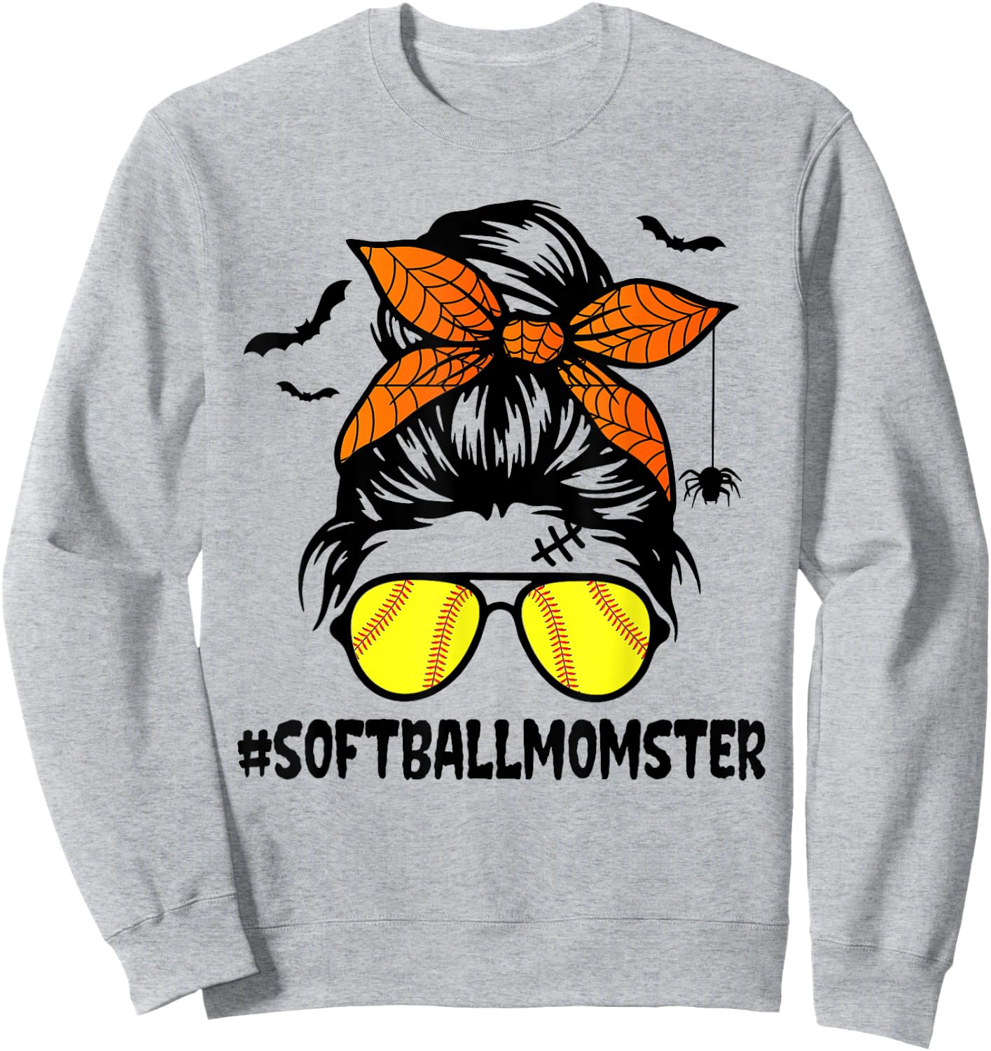 Softball Momster Shirt Halloween Mom Messy Bun Sweatshirt - Sweatshirt | Ash