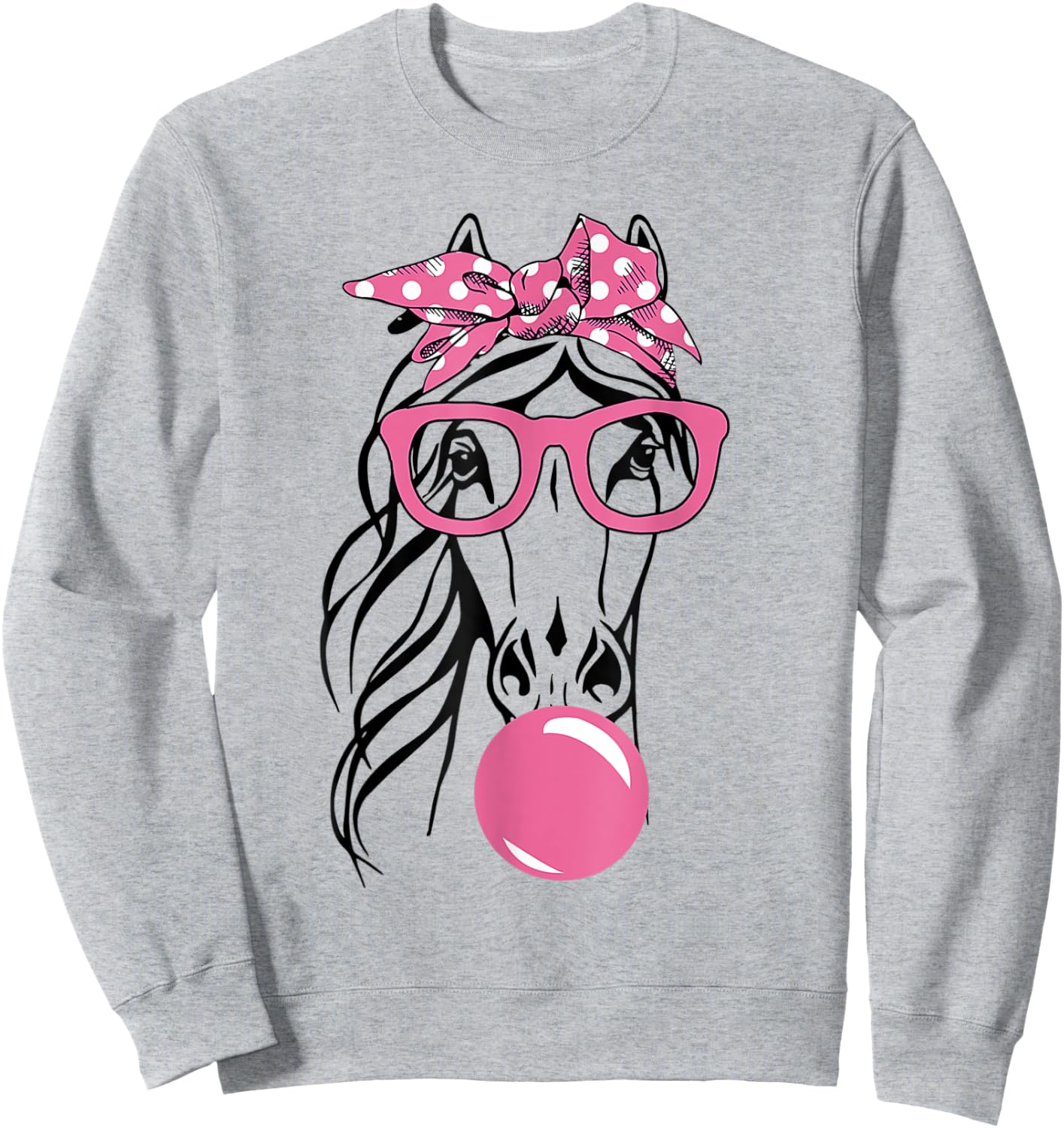 Cute Women Girl Horse With Bandana Headband and Glasses Sweatshirt - Sweatshirt | Ash