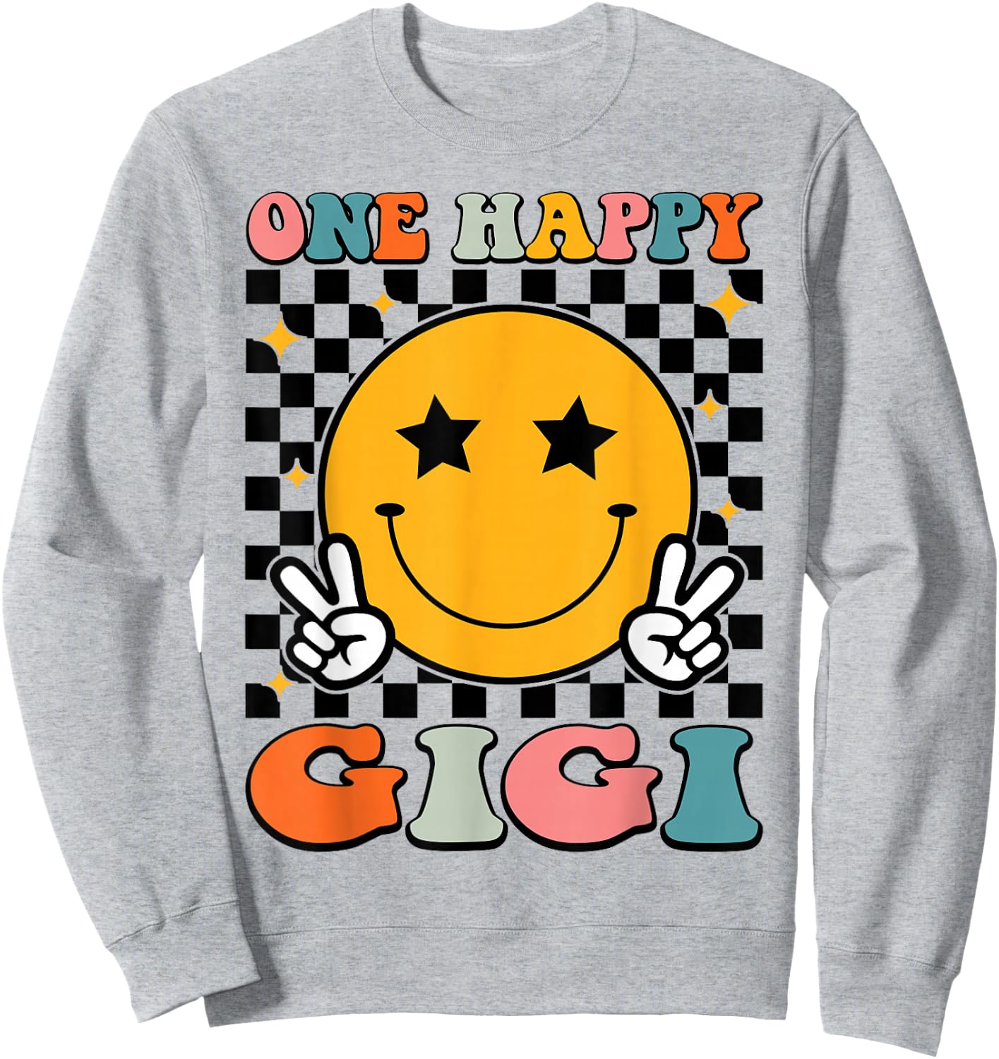 One Happy Gigi Retro Groovy 1st Birthday Family Matching Sweatshirt - Sweatshirt | Ash