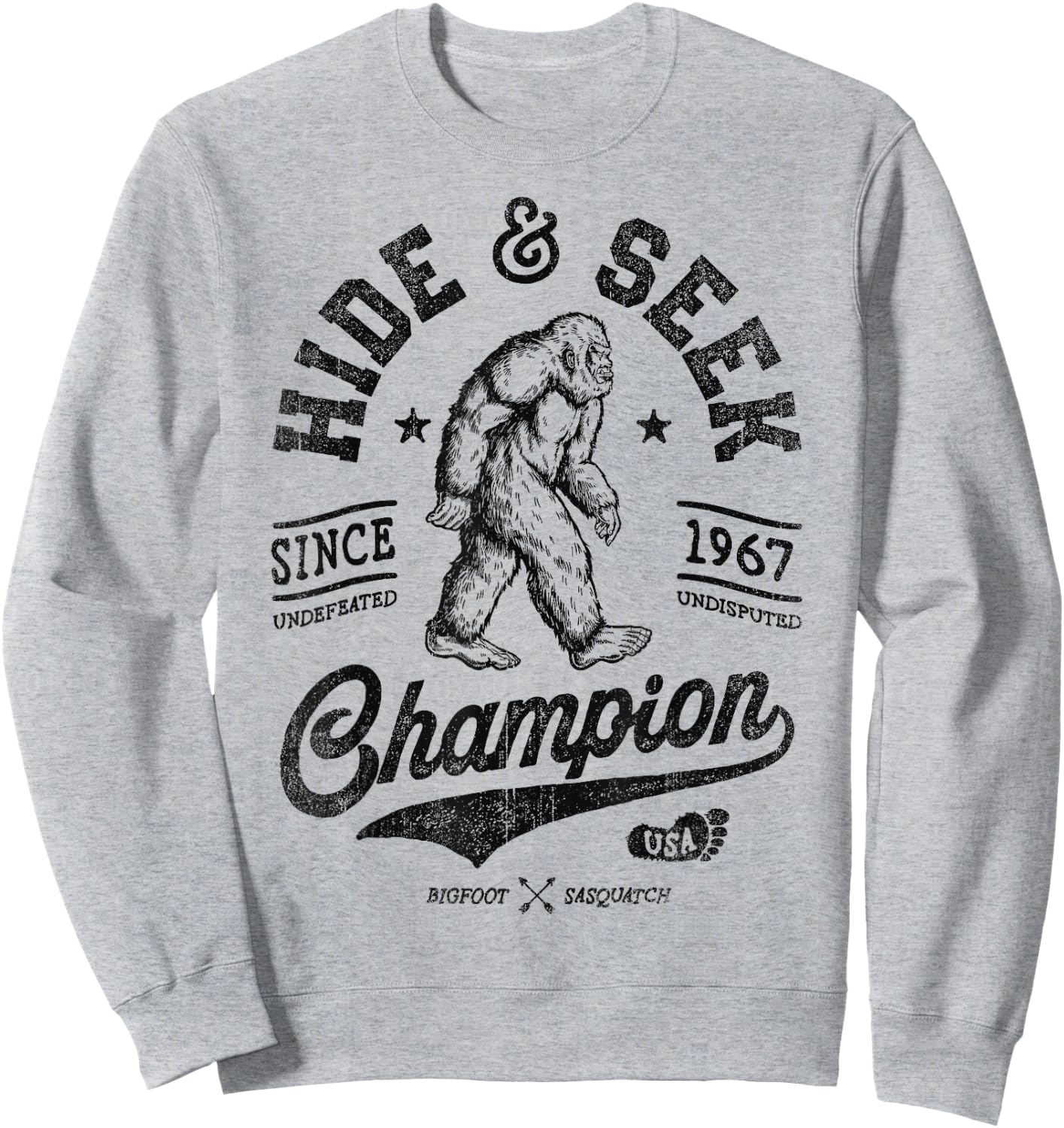 Bigfoot Hide And Seek Champion Funny Sasquatch Retro Vintage Sweatshirt - Sweatshirt | Ash