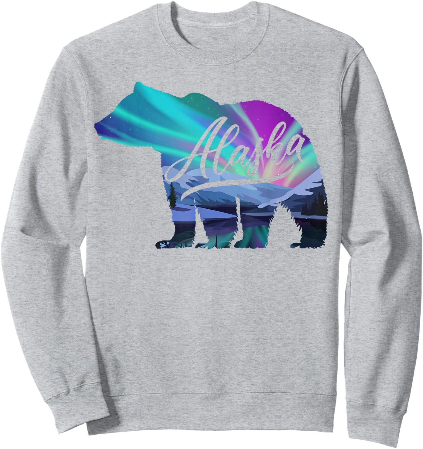 Alaska Alaskan Wildlife Bear Aurora Borealis The Polar Sky Sweatshirt - Sweatshirt | Ash
