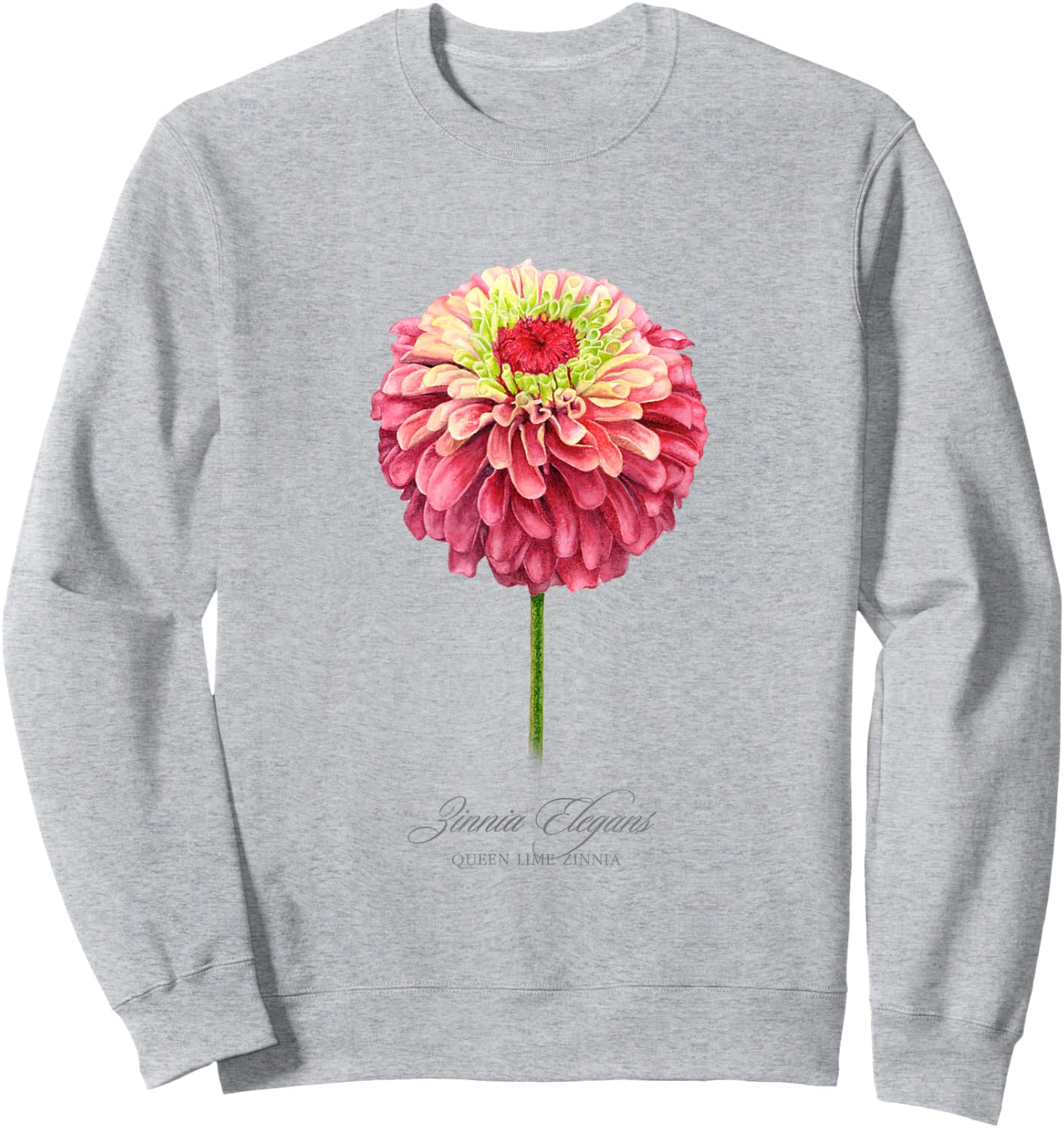 Red and Pink Zinnia Flower Botanical Painting Sweatshirt - Sweatshirt | Ash