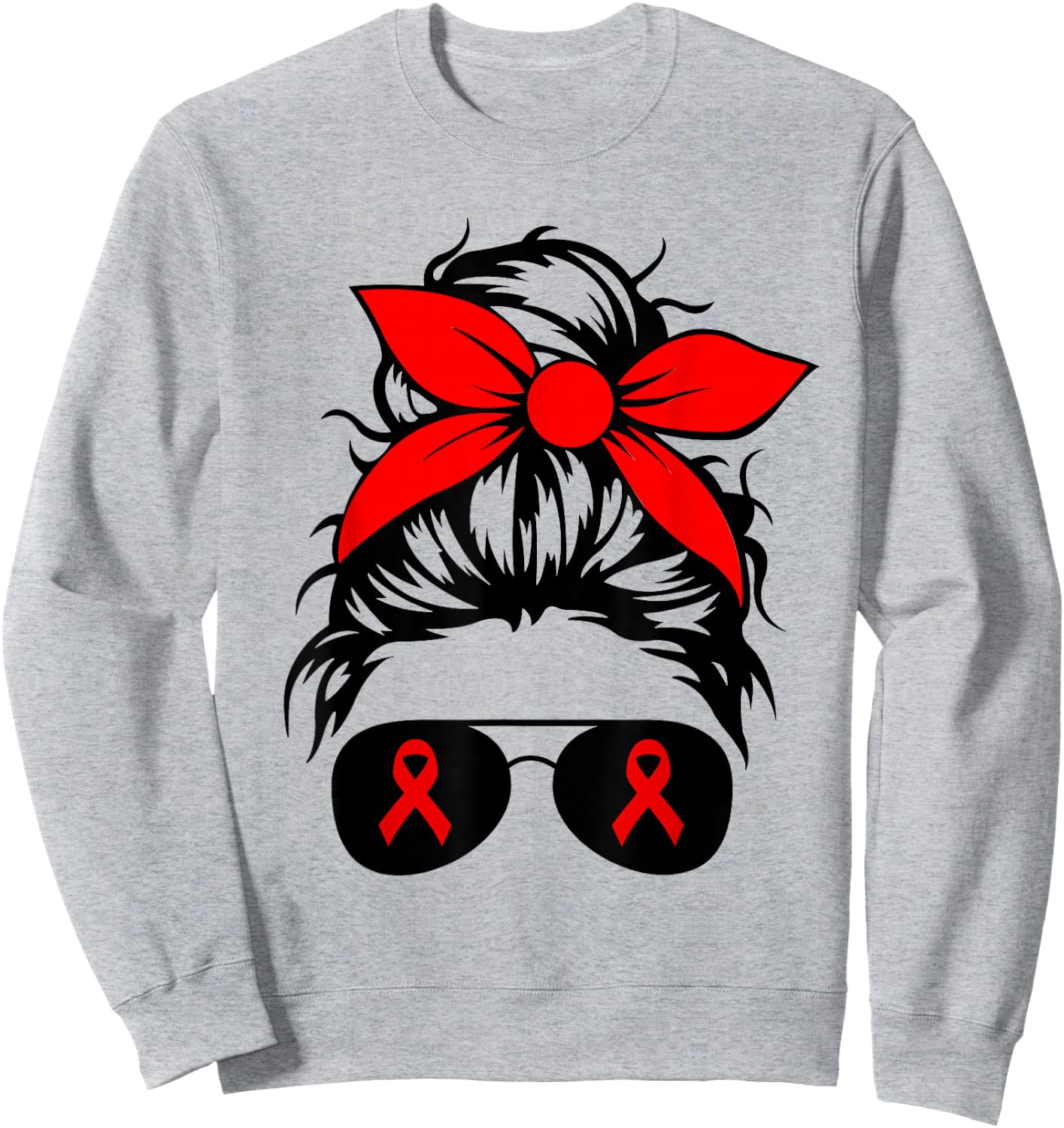 We Wear Red For Red Ribbon Week Awareness Messy Bun Gifts Sweatshirt - Sweatshirt | Ash