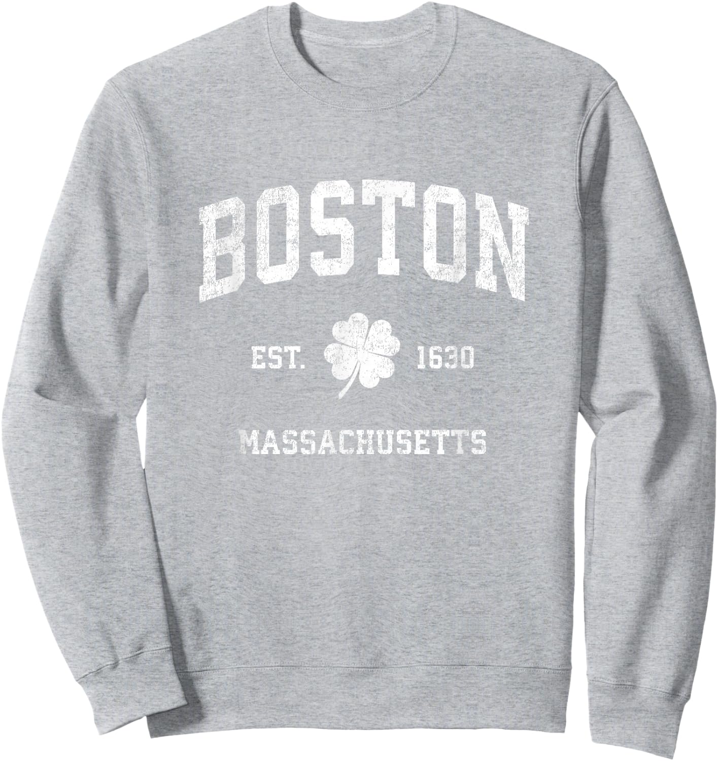 Boston Massachusetts Vintage Shamrock Sports Sweatshirt - Sweatshirt | Ash