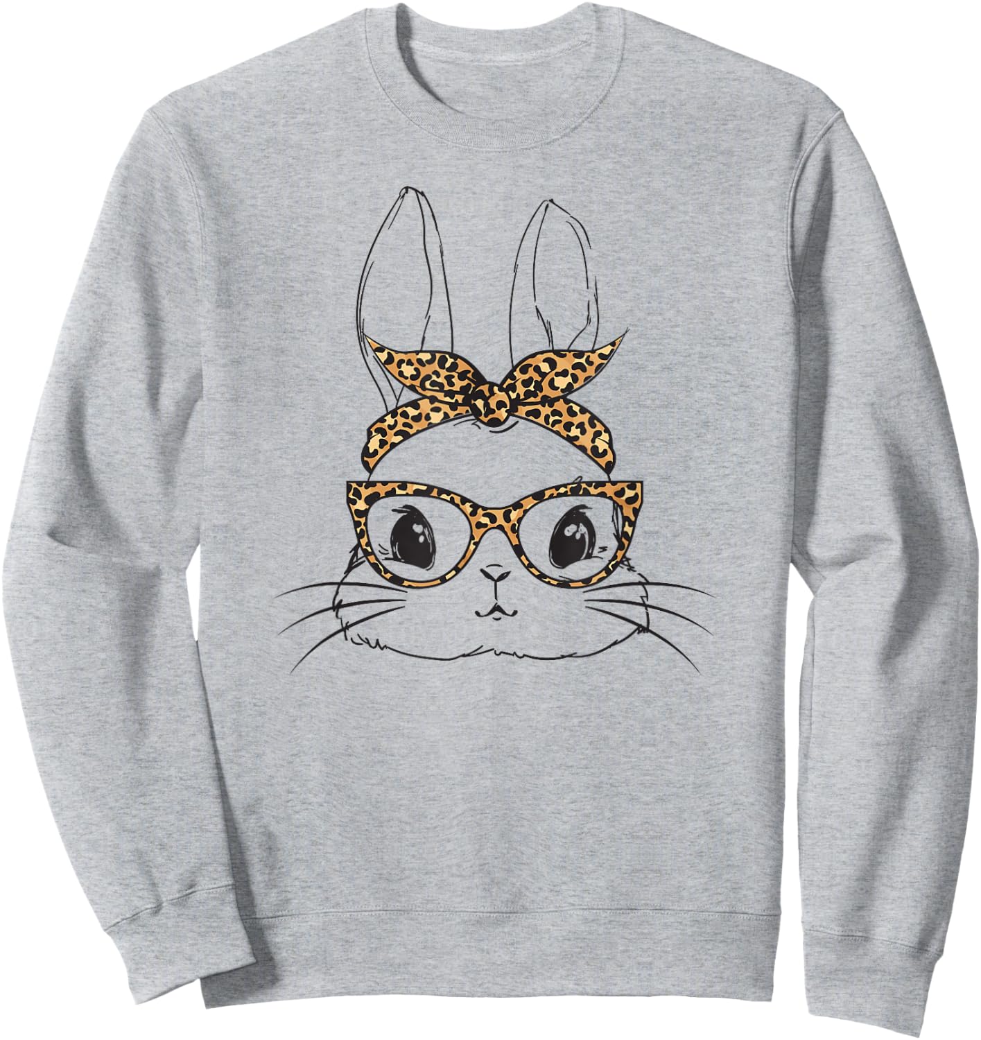 Women Easter Day Cute Bunny with Leopard Glasses Sweatshirt - Sweatshirt | Ash