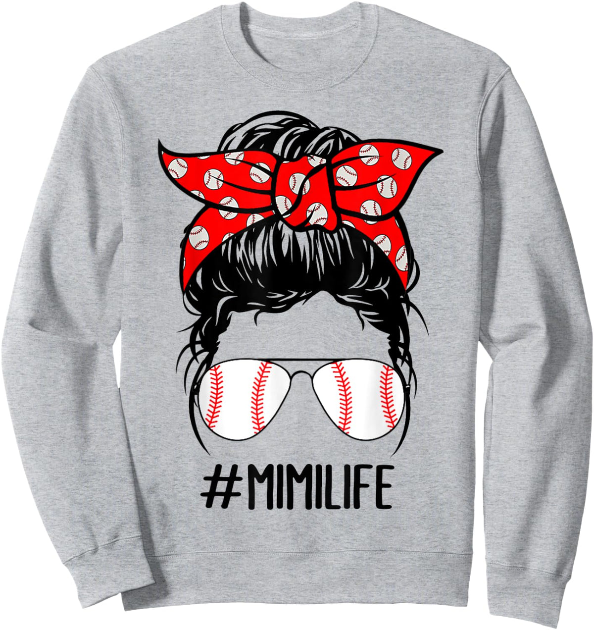 Mimi Life Baseball Softball Women Mothers Day Messy Bun Sweatshirt - Sweatshirt | Ash