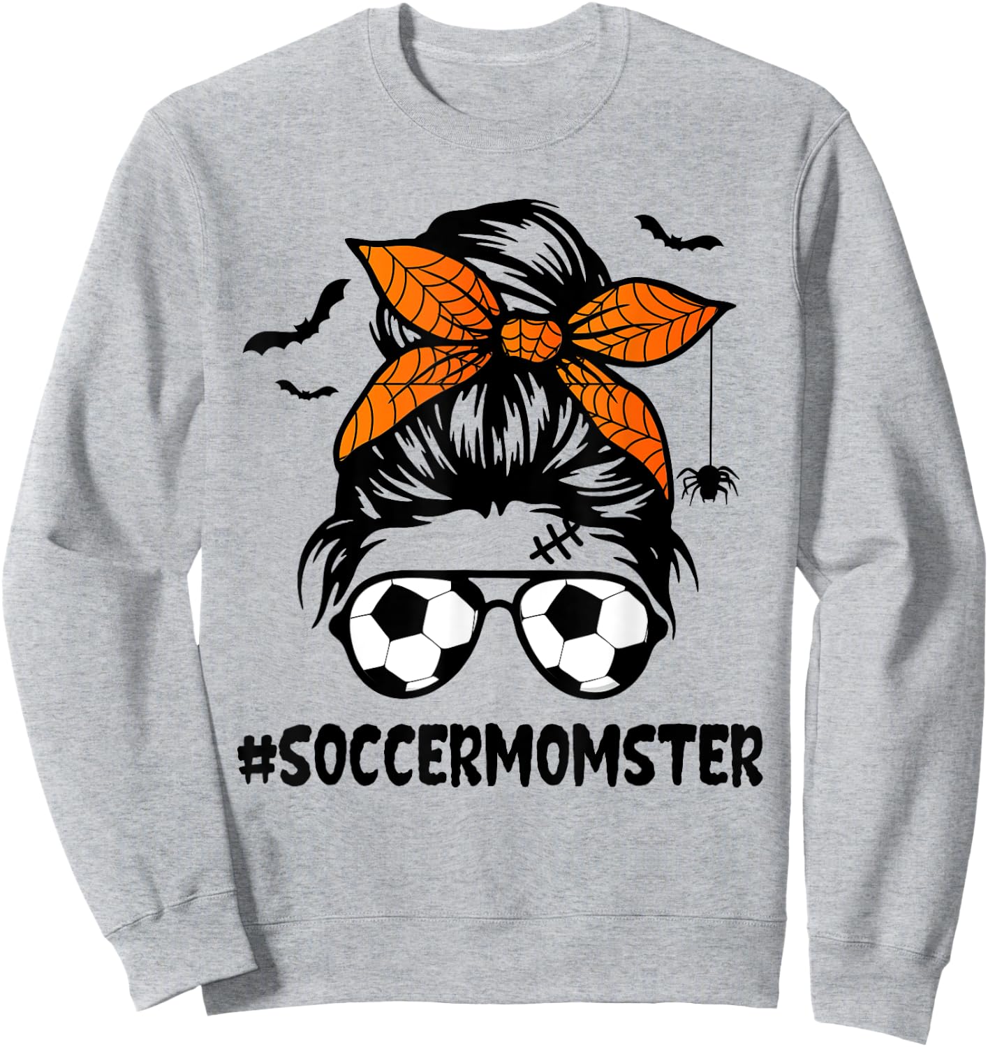 Soccer Momster Halloween Mom Messy Bun Hair Sweatshirt - Sweatshirt | Ash