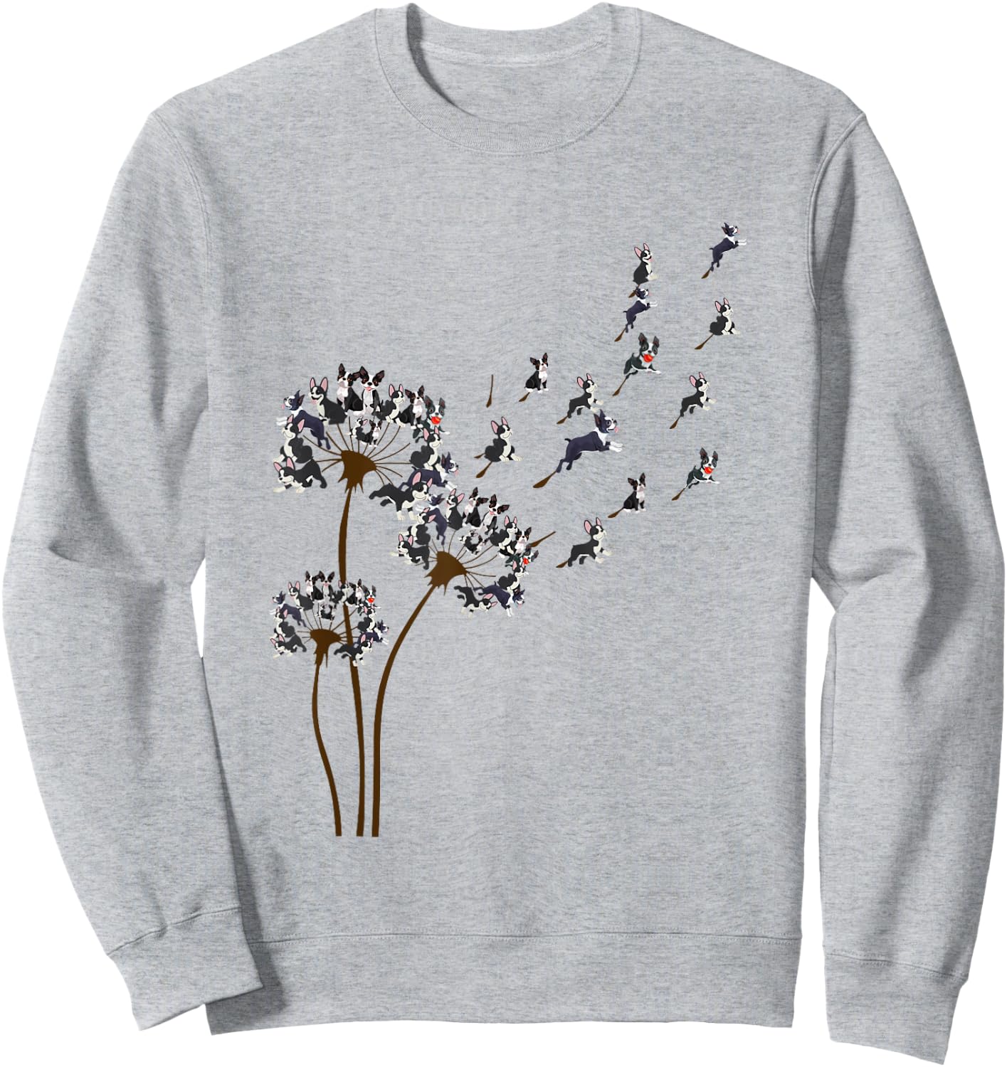 Boston Terrier Flower Fly Dandelion Funny Dog Lover Dog Dad Sweatshirt - Sweatshirt | Ash