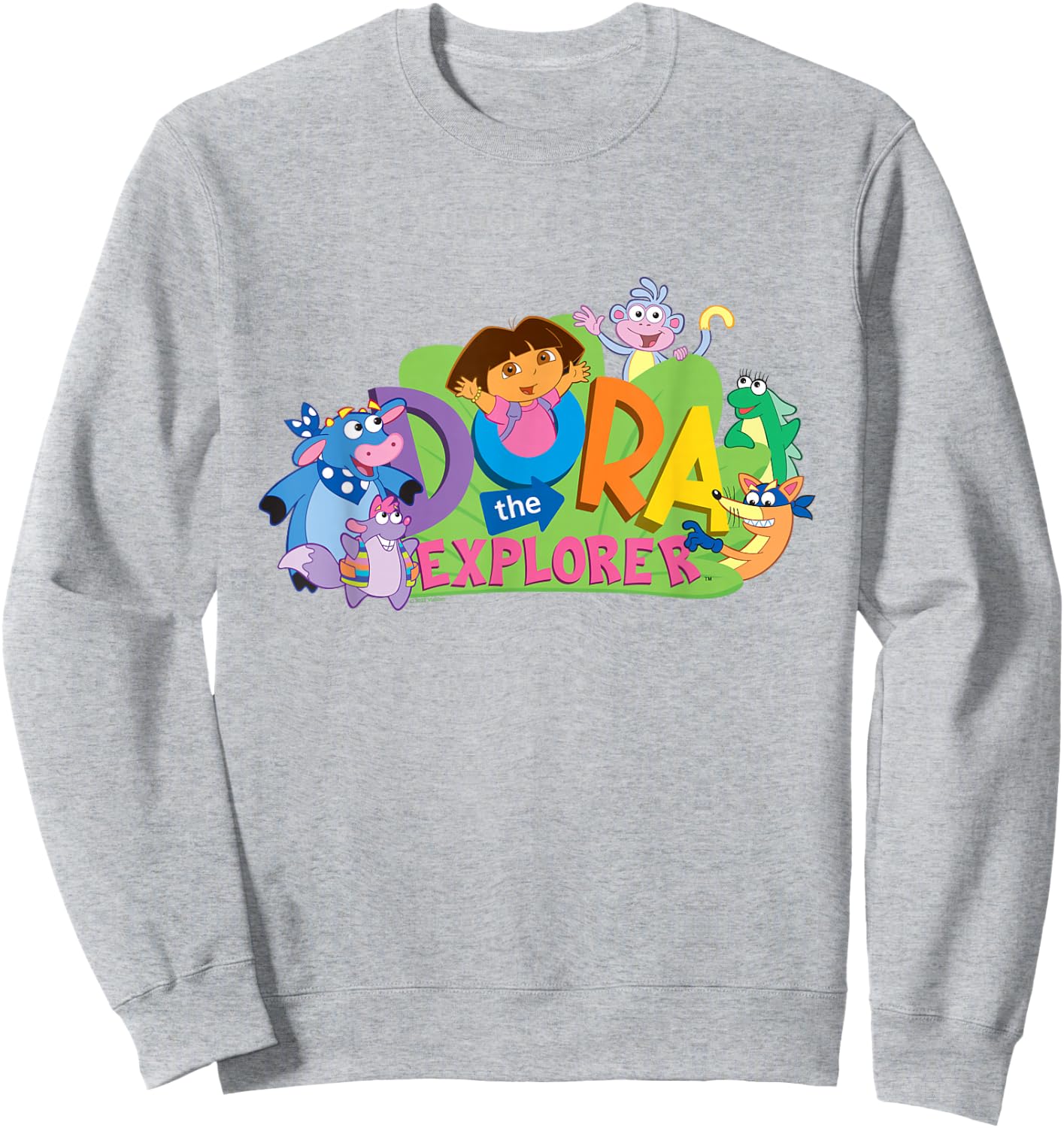 Dora The Explorer Classic Logo with Boots and Swiper Sweatshirt - Sweatshirt | Ash