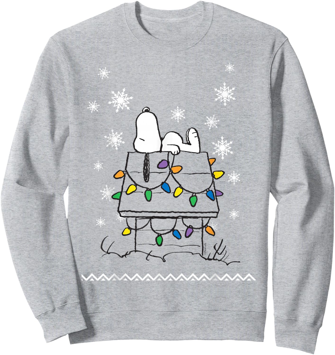 Peanuts Holiday Snoopy Dog House Lights Short Sleeve Sweatshirt - Sweatshirt | Ash