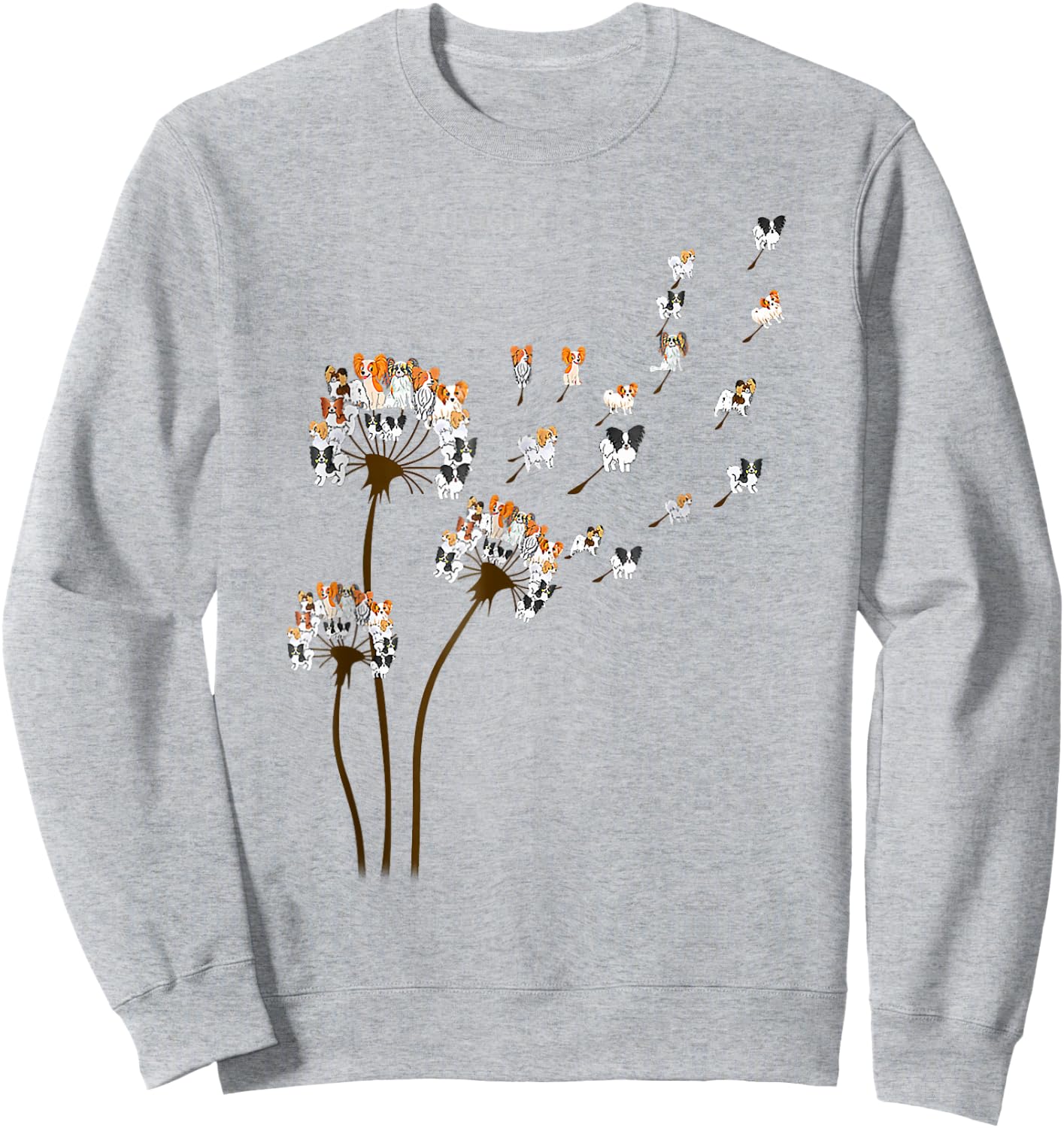 Papillon Dogs Flower Fly Dandelion Shirt Dog Mama Dog Lover Sweatshirt - Sweatshirt | Ash