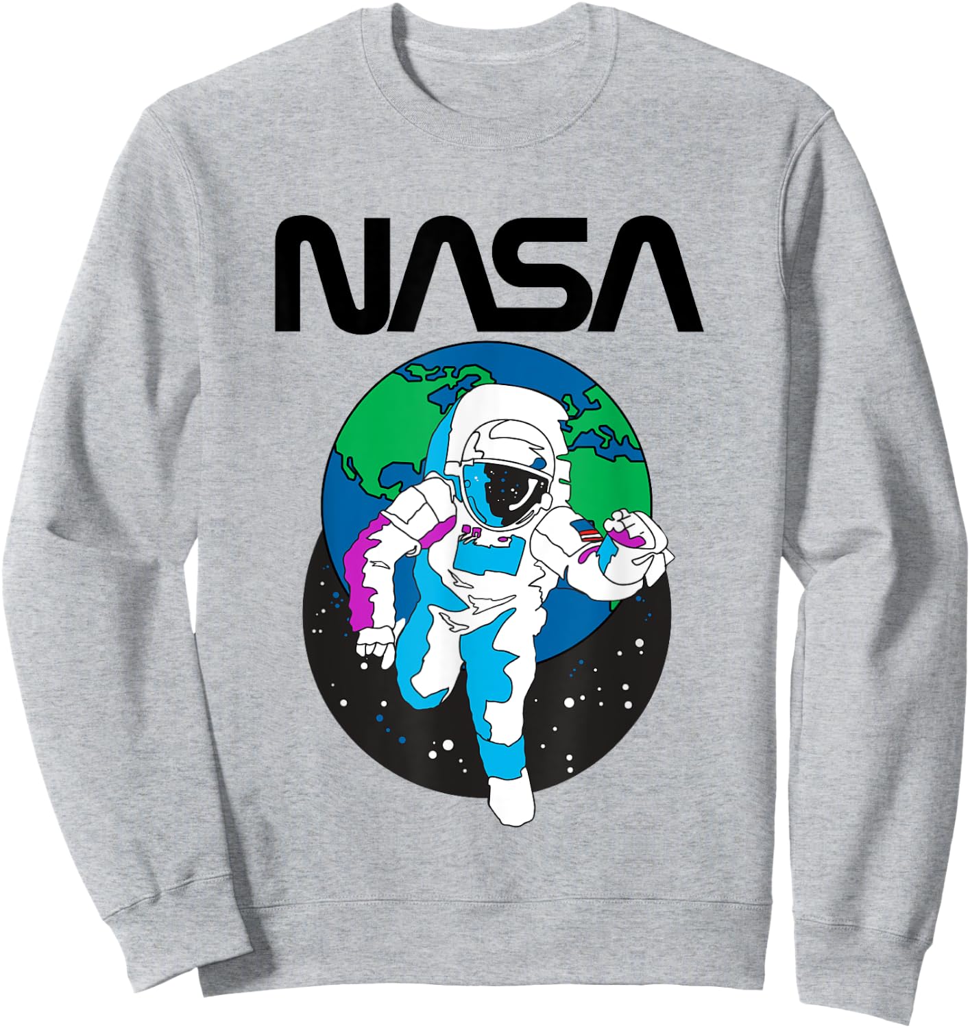 NASA Iconic Astronaut Over Earth Distressed Big Chest Logo Sweatshirt - Sweatshirt | Ash