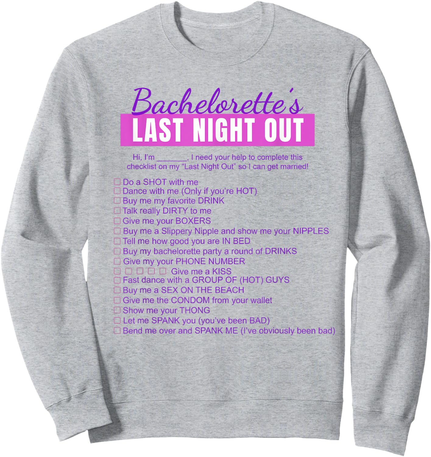 Bachelorette Scavenger Hunt Checklist Sweatshirt - Sweatshirt | Ash