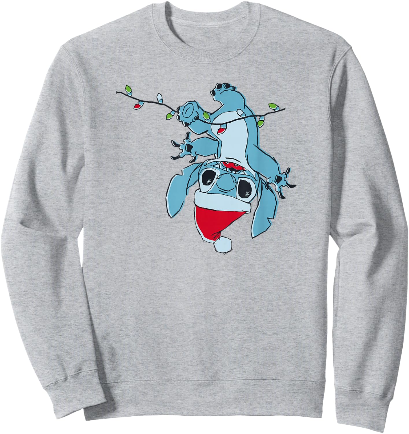 Disney Lilo & Stitch Christmas Lights Upside Down Stitch Sweatshirt - Sweatshirt | Ash