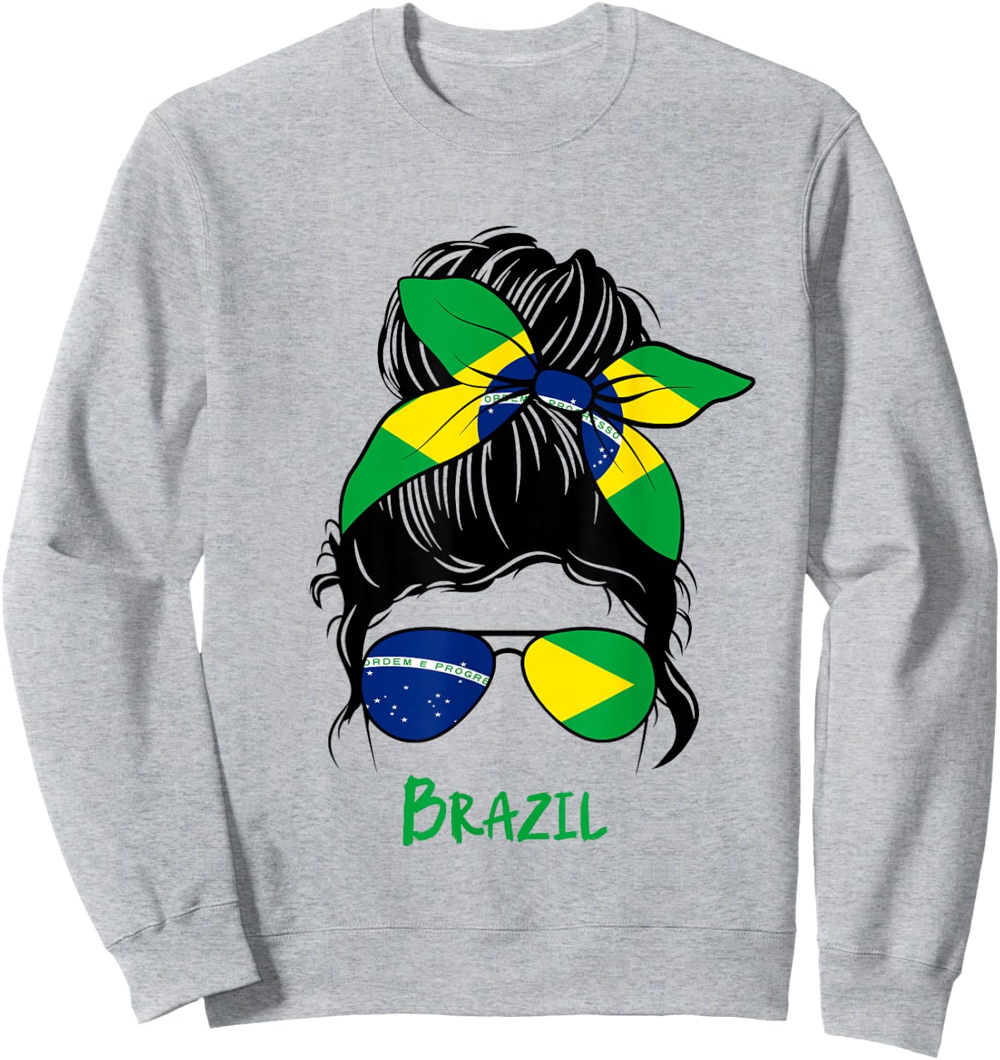 Brazil Pride Woman Bandana Brazil Flag Sunglasses Look Sweatshirt - Sweatshirt | Ash