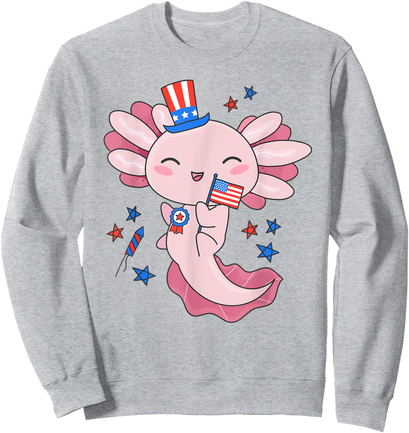 American Axolotl 4th of July US Flag Patriotic Axolotl USA Women Kids Men Sweatshirt - Sweatshirt | Ash