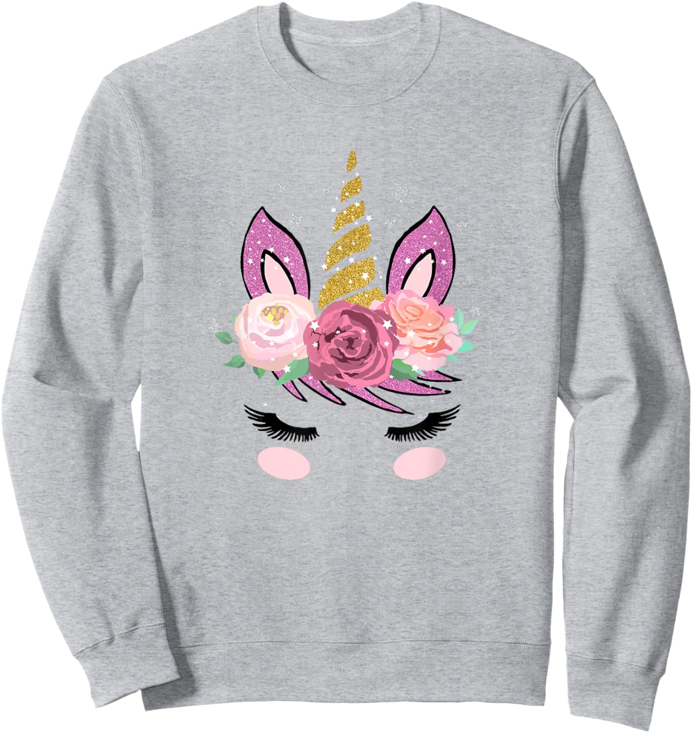 Cute Unicorn Face With Flowers And Beautiful Lashes Gift Sweatshirt - Sweatshirt | Ash