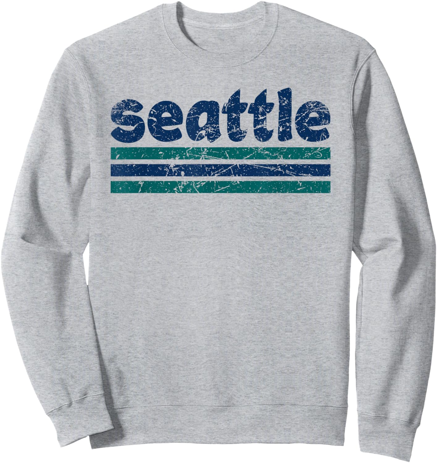 Seattle Washington Three Stripe Vintage Weathered Sweatshirt - Sweatshirt | Ash