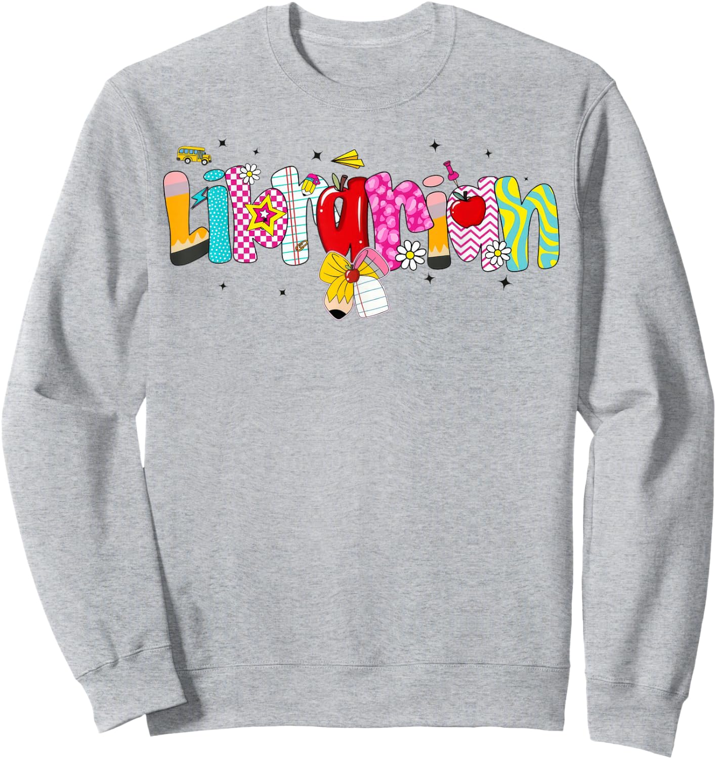 Coquette Pencil Bow Librarian Back to School Bookworm Sweatshirt - Sweatshirt | Ash