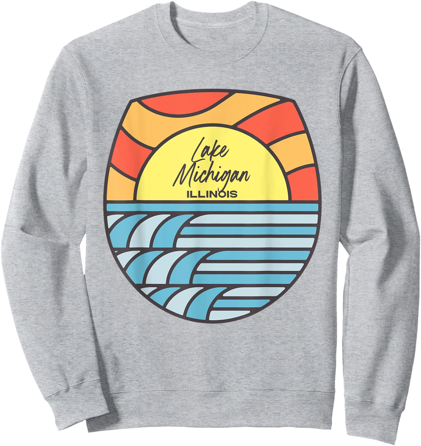 Lake Michigan Illinois IL Sunset Vacation Souvenir Chicago Sweatshirt - Sweatshirt | Ash