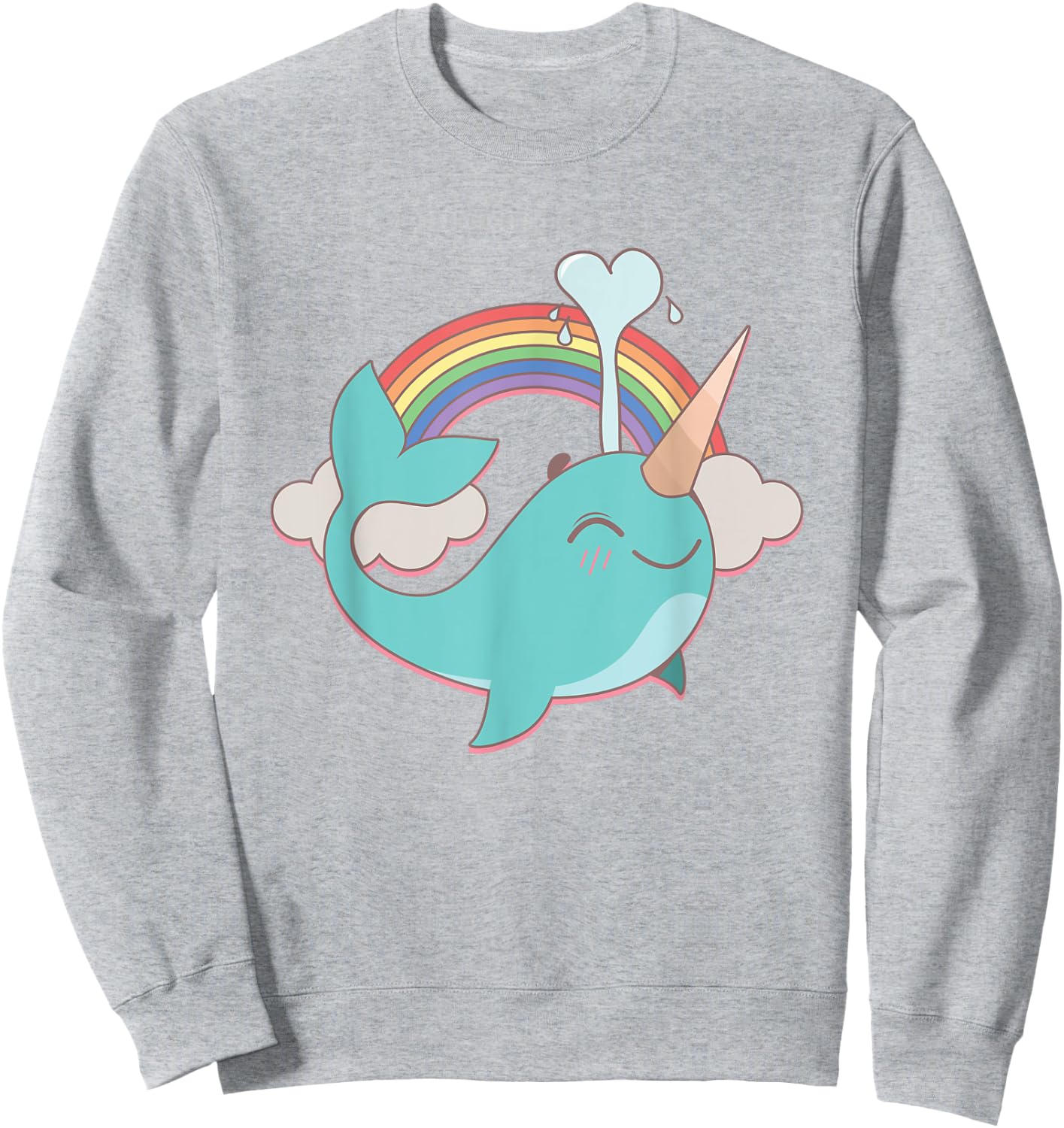 Narwhal Unicorn and Rainbow Blowing Water Girl's Cute Sweatshirt - Sweatshirt | Ash