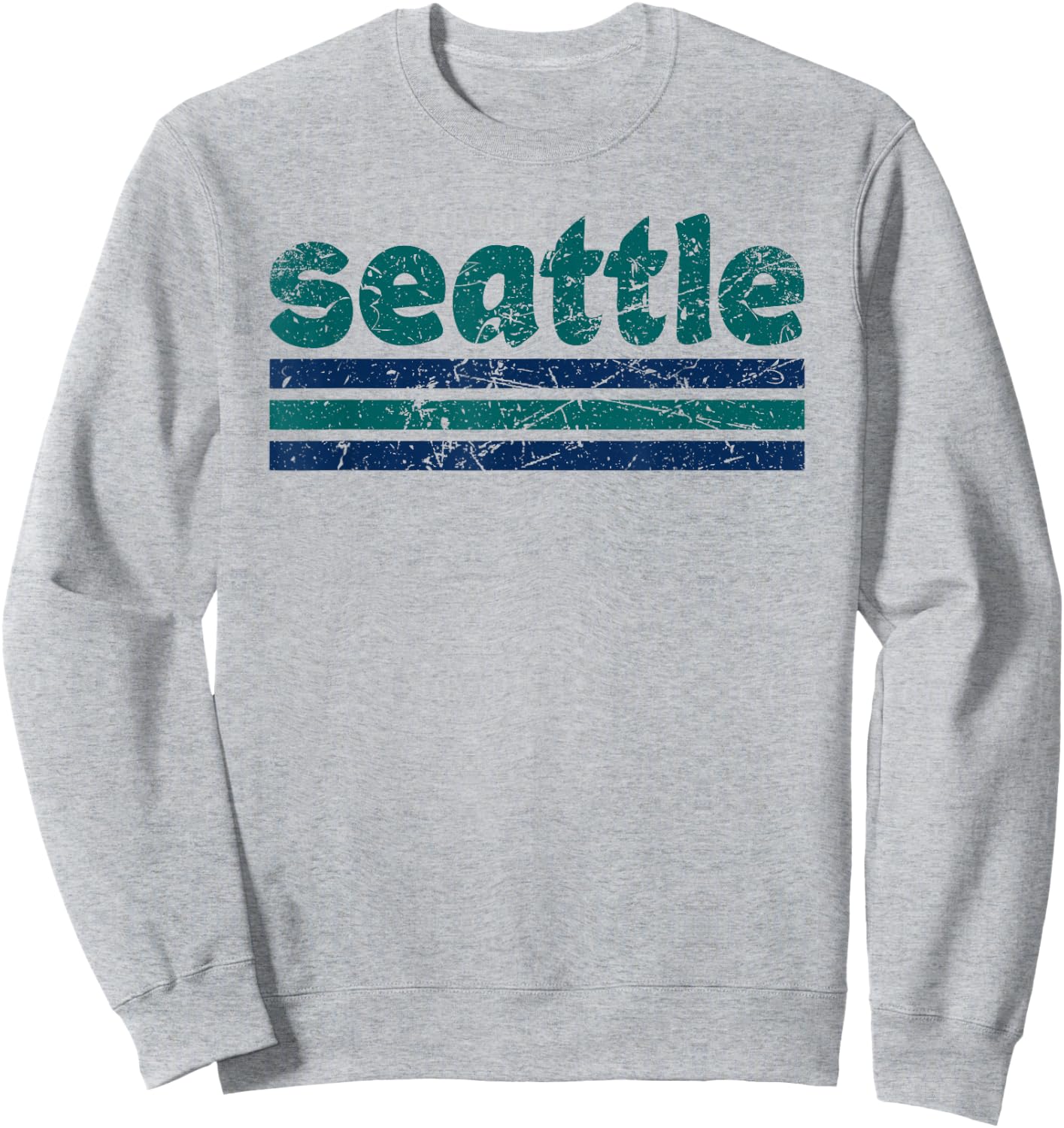 Seattle Washington Three Stripe Vintage Weathered Sweatshirt - Sweatshirt | Ash