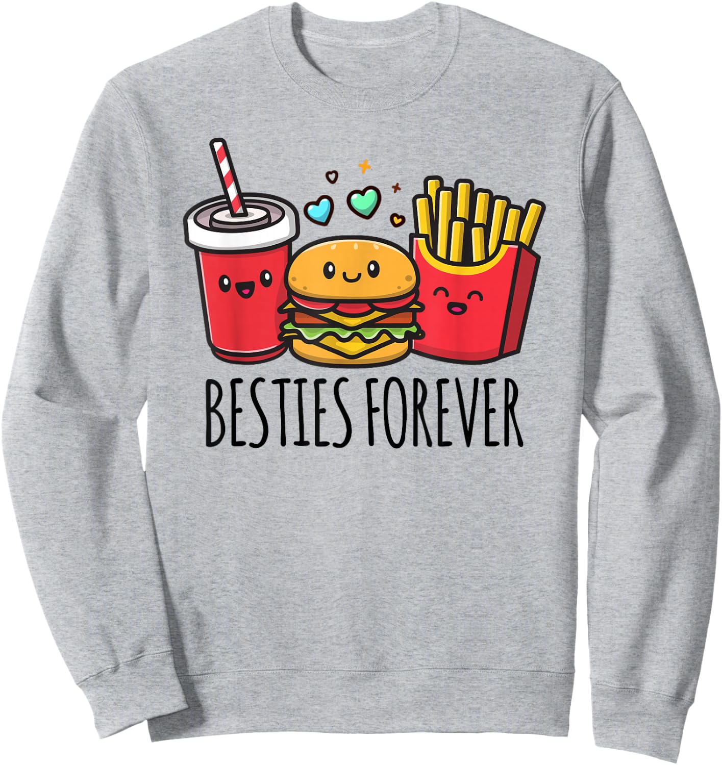 Hamburger French Fries Soda Funny BFF Matching Best Friends Sweatshirt - Sweatshirt | Ash