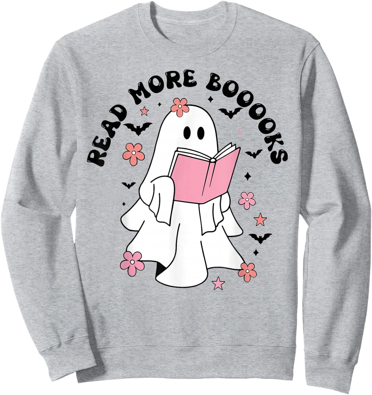 Groovy Booooks Ghost Read More Books Funny Teacher Halloween Sweatshirt - Sweatshirt | Ash