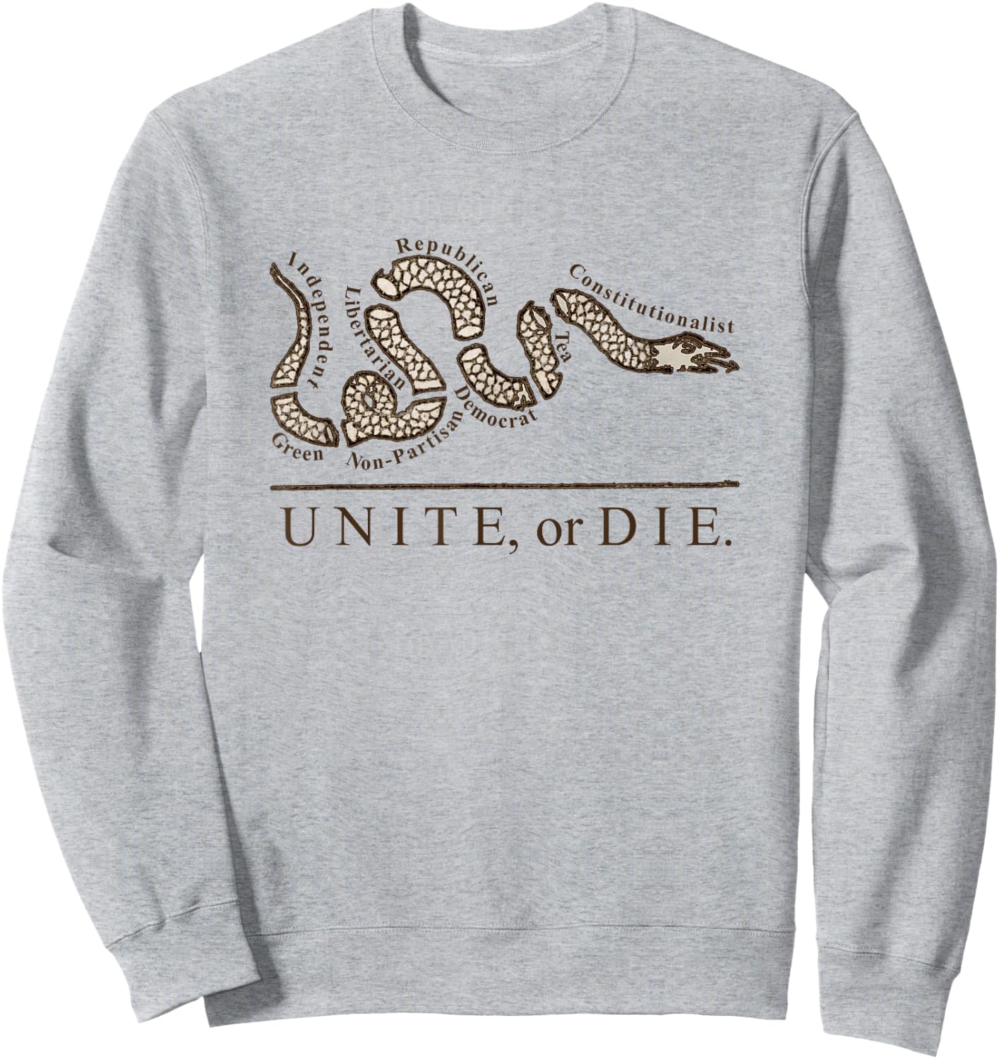 Unite or Die Political Parties Join or Die Inspired Quote Sweatshirt - Sweatshirt | Ash