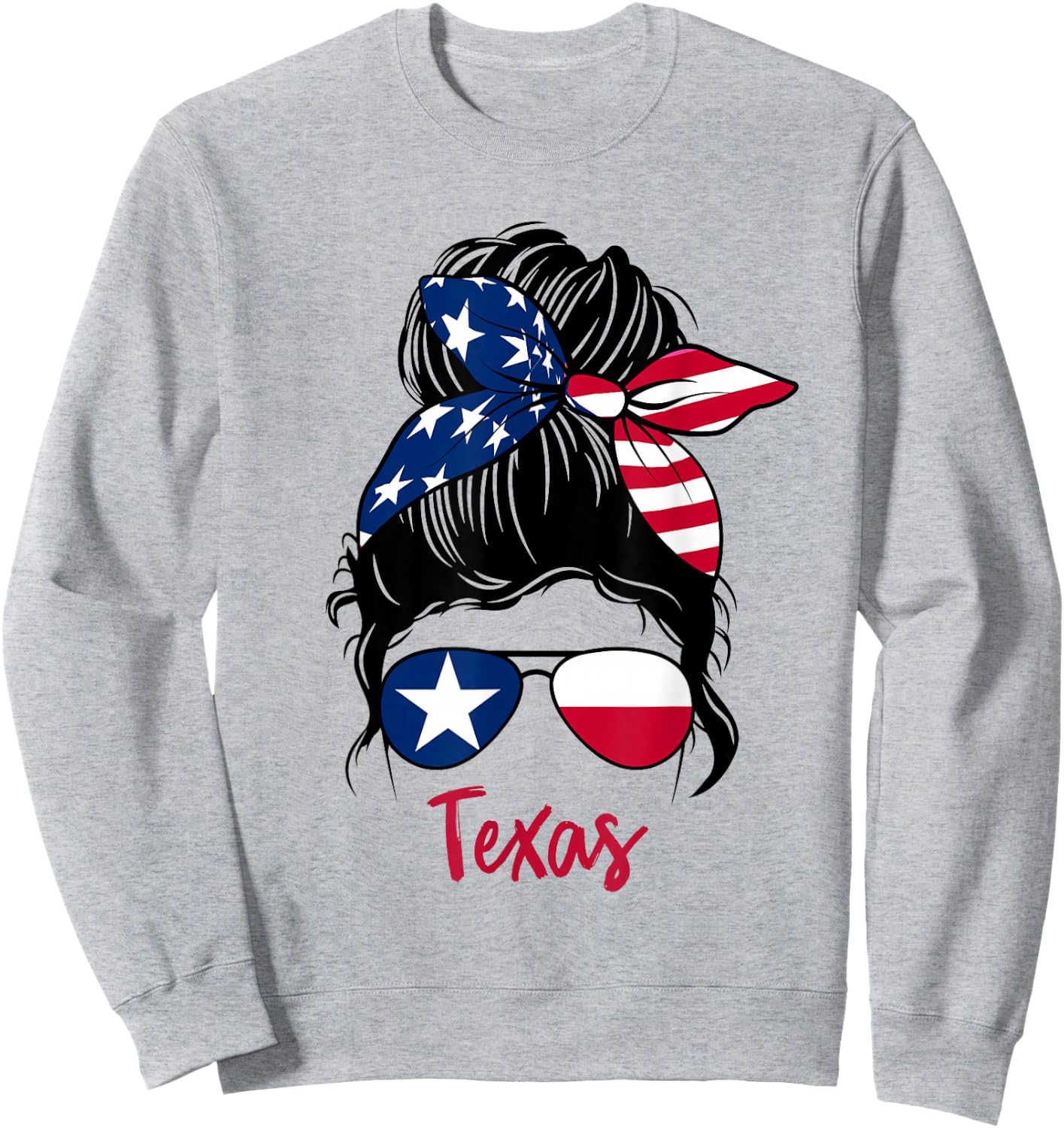 Texas Patriotic Sunglasses USA Flag Bandana Woman Look Sweatshirt - Sweatshirt | Ash