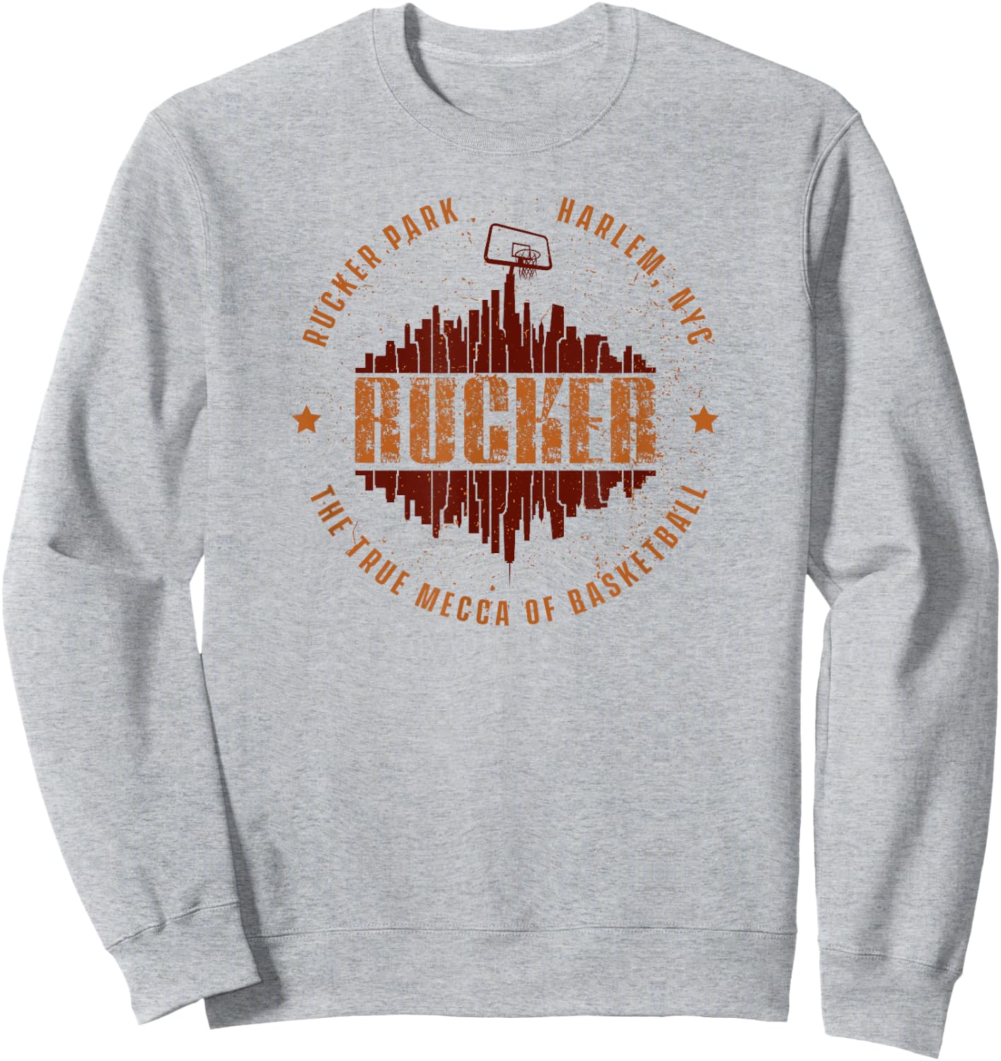 Rucker Park Retro Logo Manhattan Skyline Hoop Sweatshirt - Sweatshirt | Ash