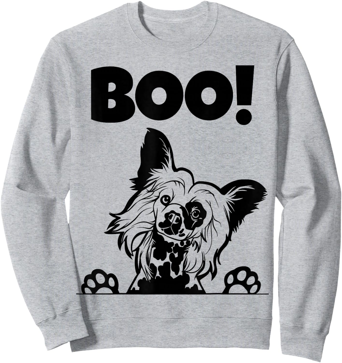 Boo! | Hiding Hairless Puppy Dog Halloween Chinese Crested Sweatshirt - Sweatshirt | Ash
