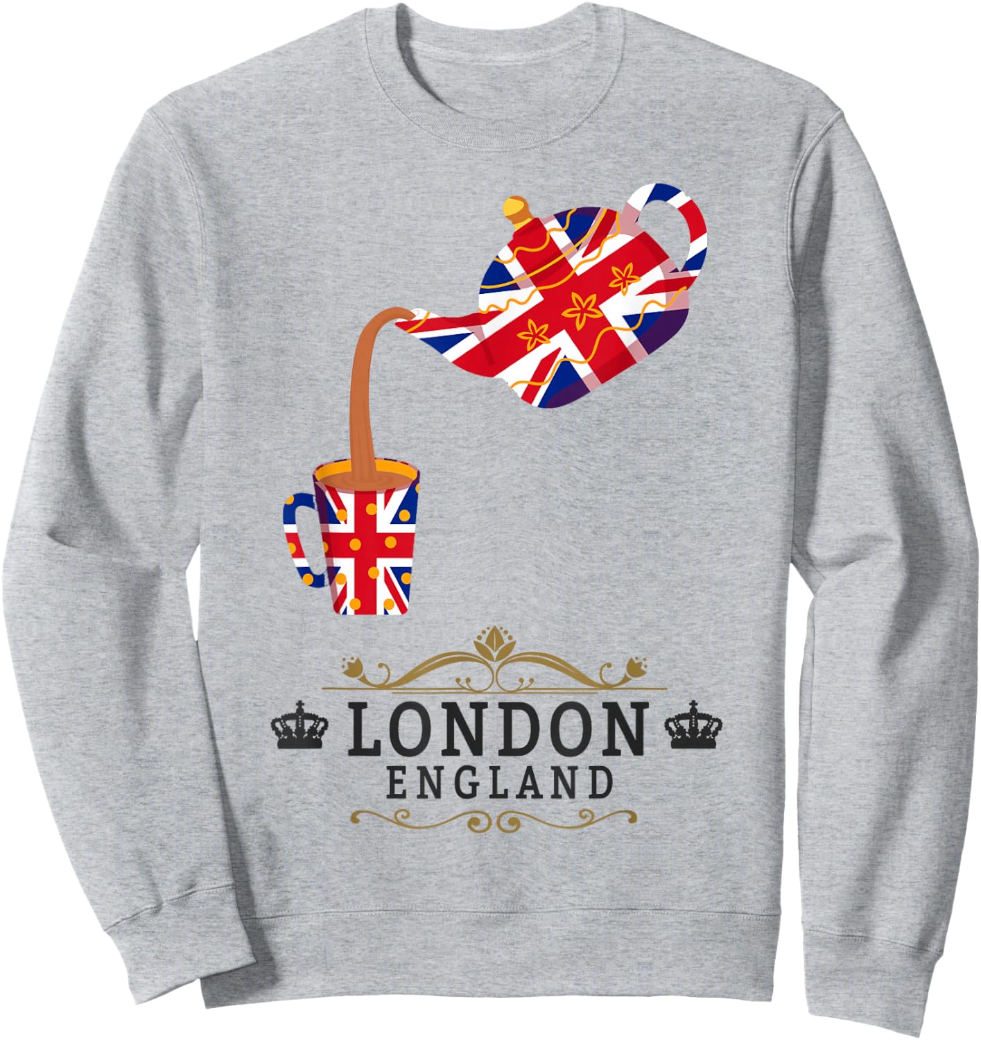 London Idea For Kids With Union Jack UK Flag & Tea Pot Sweatshirt - Sweatshirt | Ash