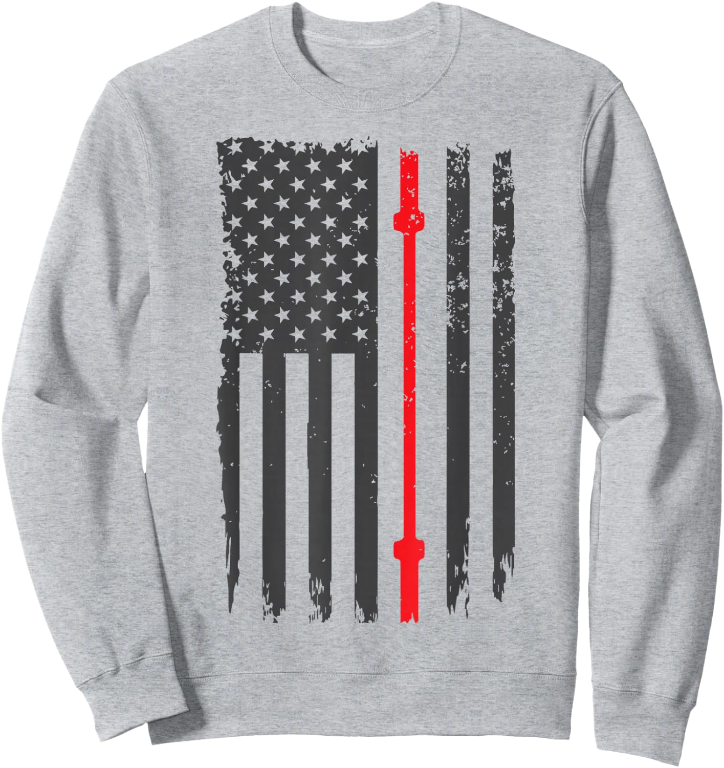 US American Flag Fitness Gym Barbell Powerlifting Patriotic Sweatshirt - Sweatshirt | Ash