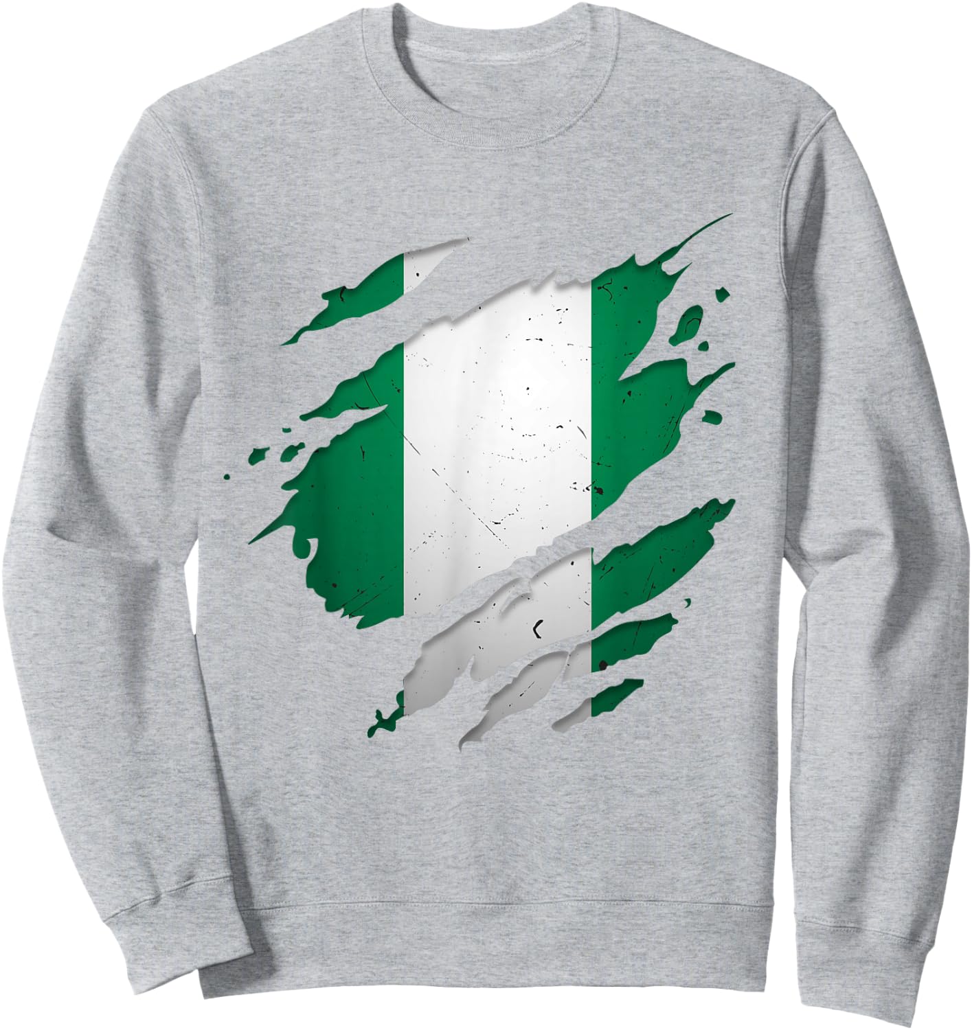 Ripped Effect Nigeria Flag Map Patriotic Nigerian Sweatshirt - Sweatshirt | Ash