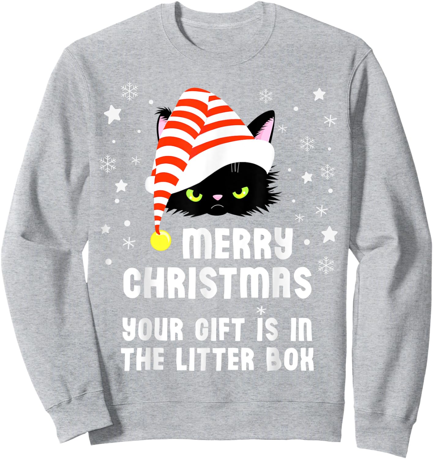 Merry Christmas Top Your Gift is in the Litter Box Cat Funny Men Women Kids Sweatshirt - Sweatshirt | Ash