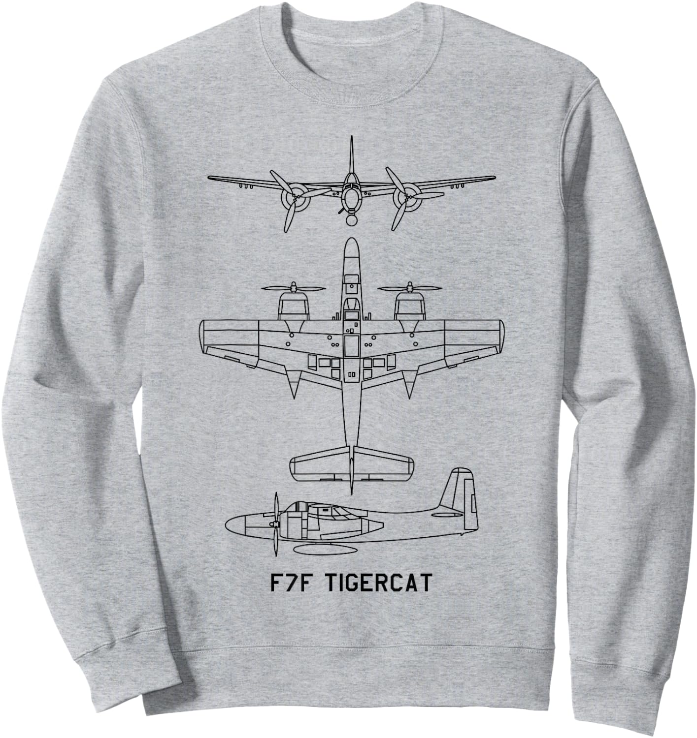 F7F Tigercat American WW2 Fighter Aircraft Blueprints Sweatshirt - Sweatshirt | Ash