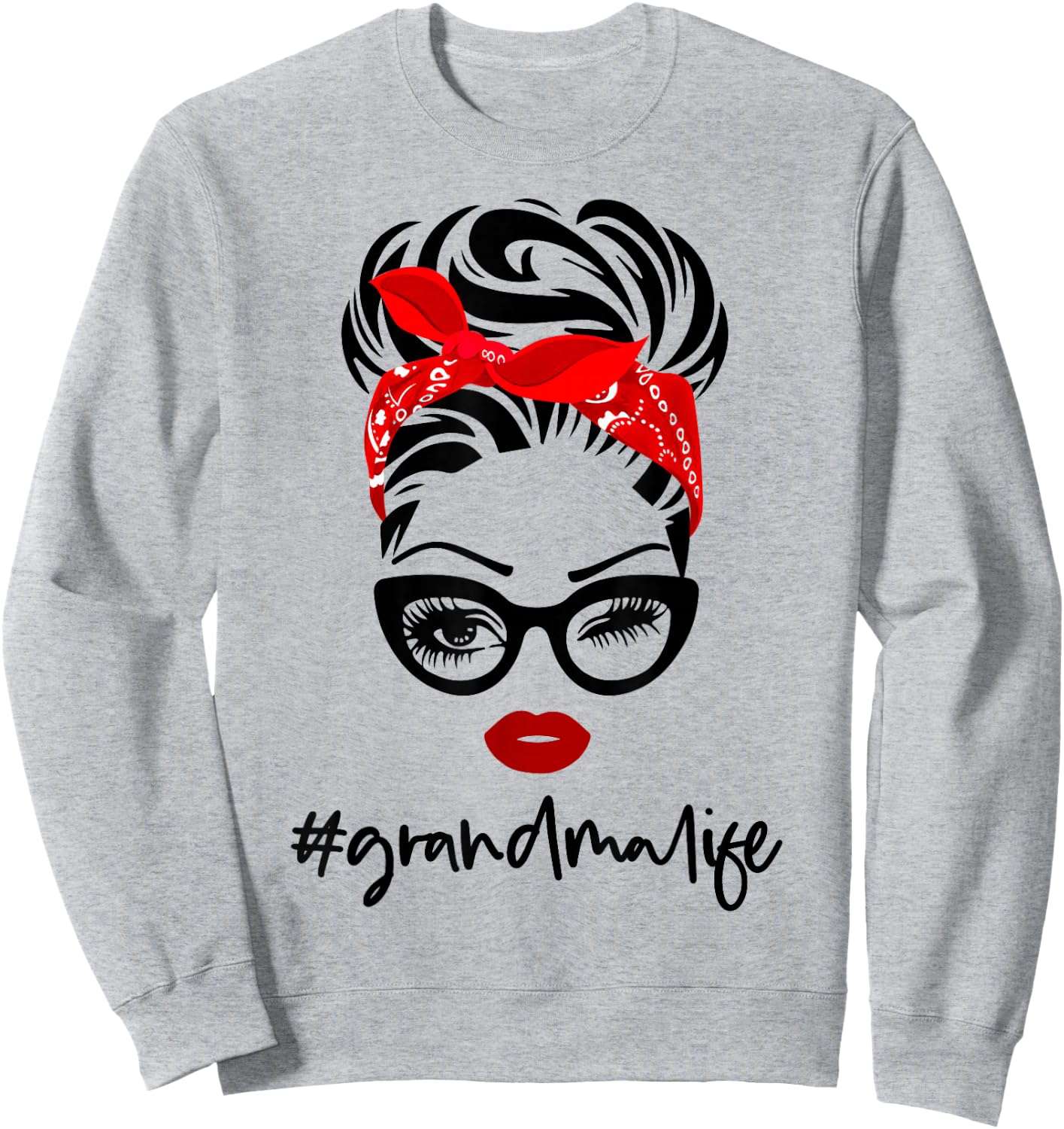 #GrandmaLife Grandma Life Vintage Wink Eye Woman Face Gifts Sweatshirt - Sweatshirt | Ash