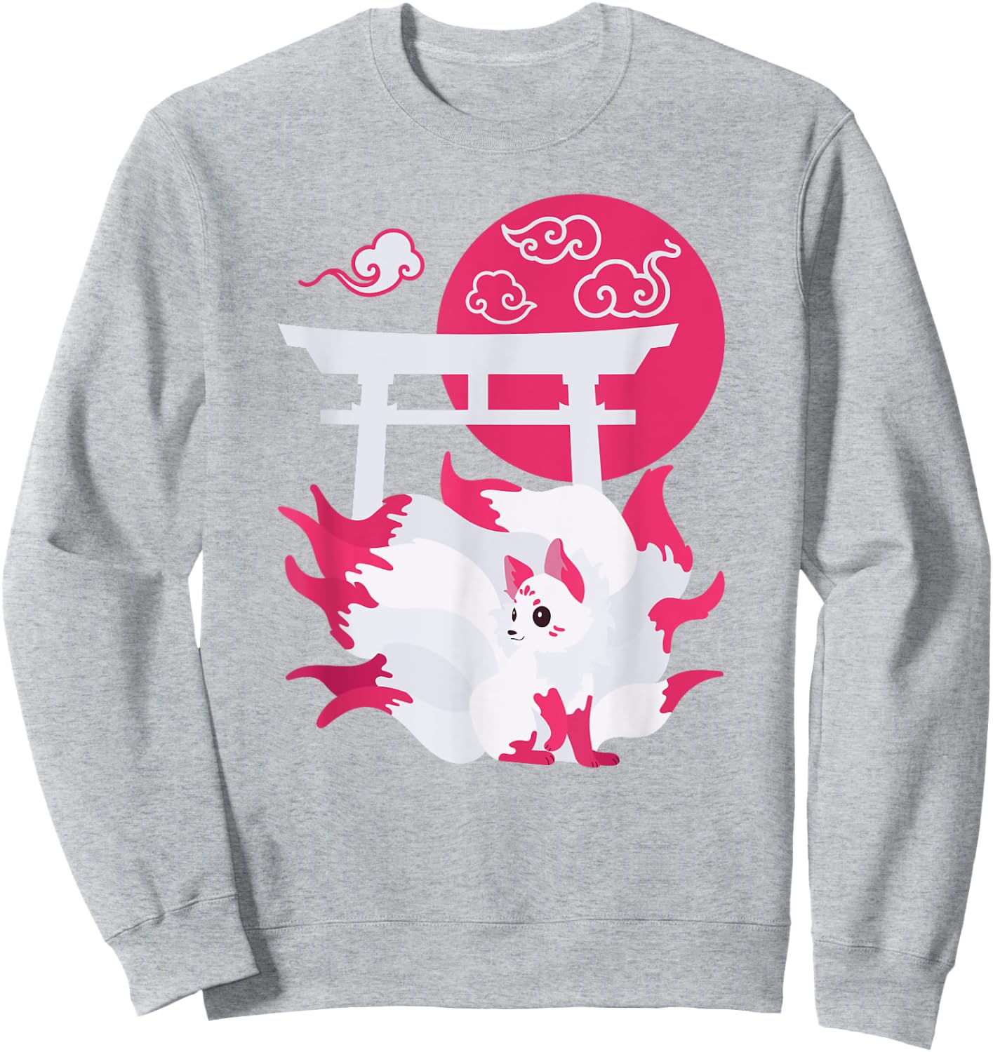 Nine-tailed Fox Kitsune Japanese Anime Sweatshirt - Sweatshirt | Ash