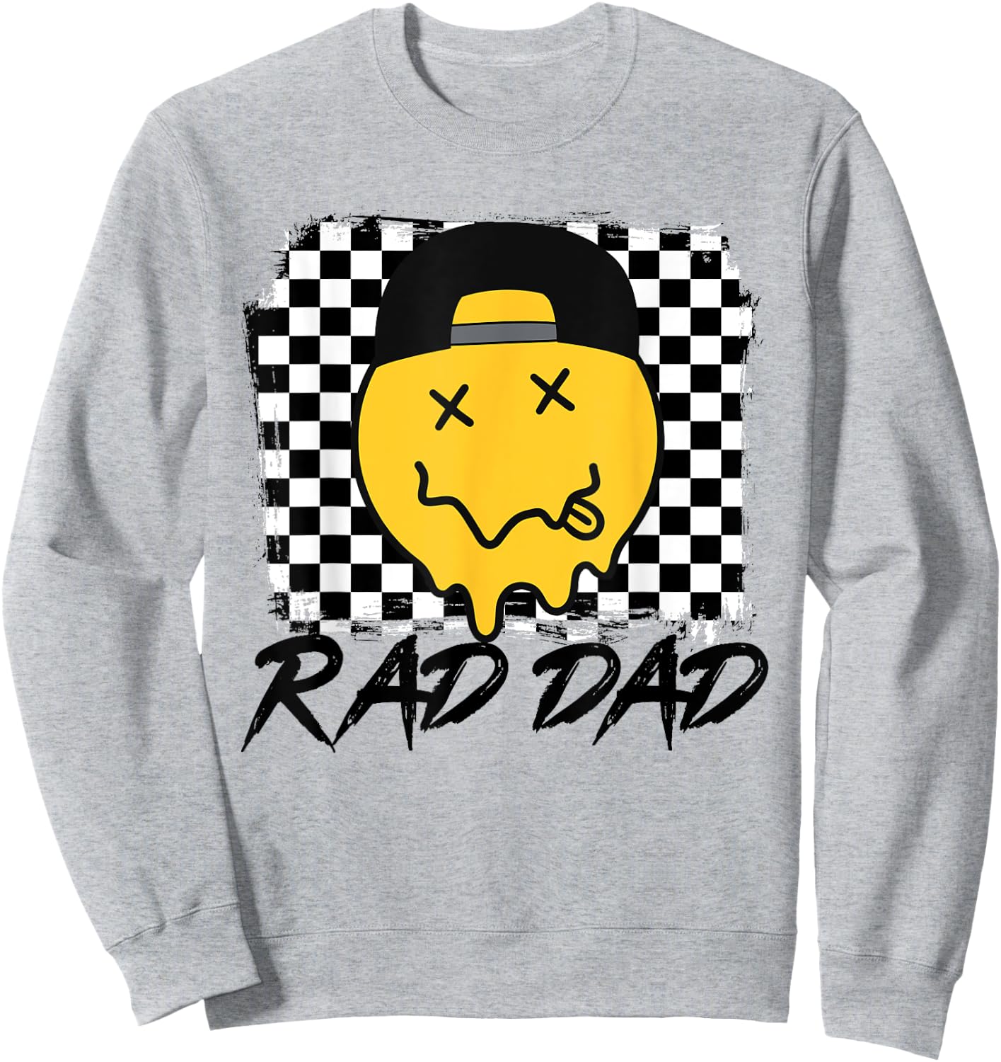 Rad Dad Funny Checkered Father's Day Smile Face Sweatshirt - Sweatshirt | Ash