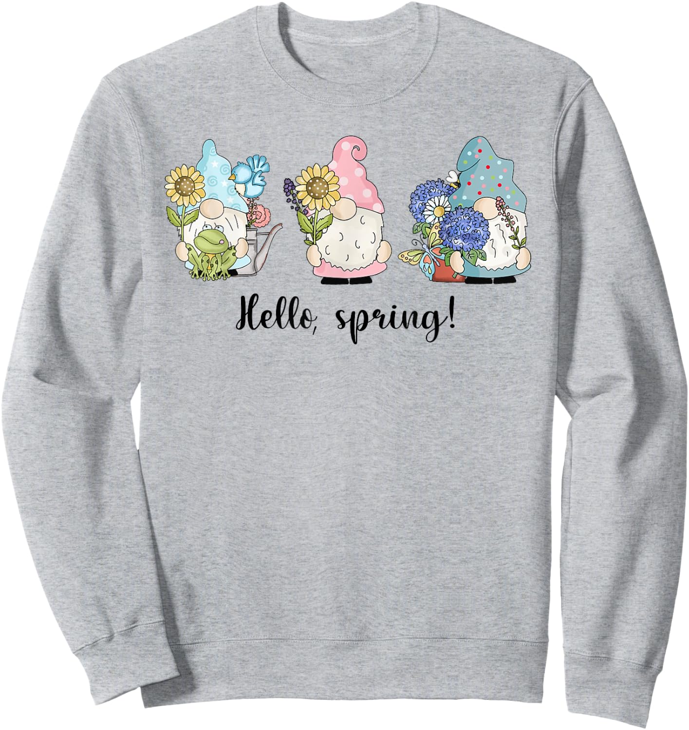 Hello Spring Gnomes with Flowers Butterflies Easter Top Girl Sweatshirt - Sweatshirt | Ash
