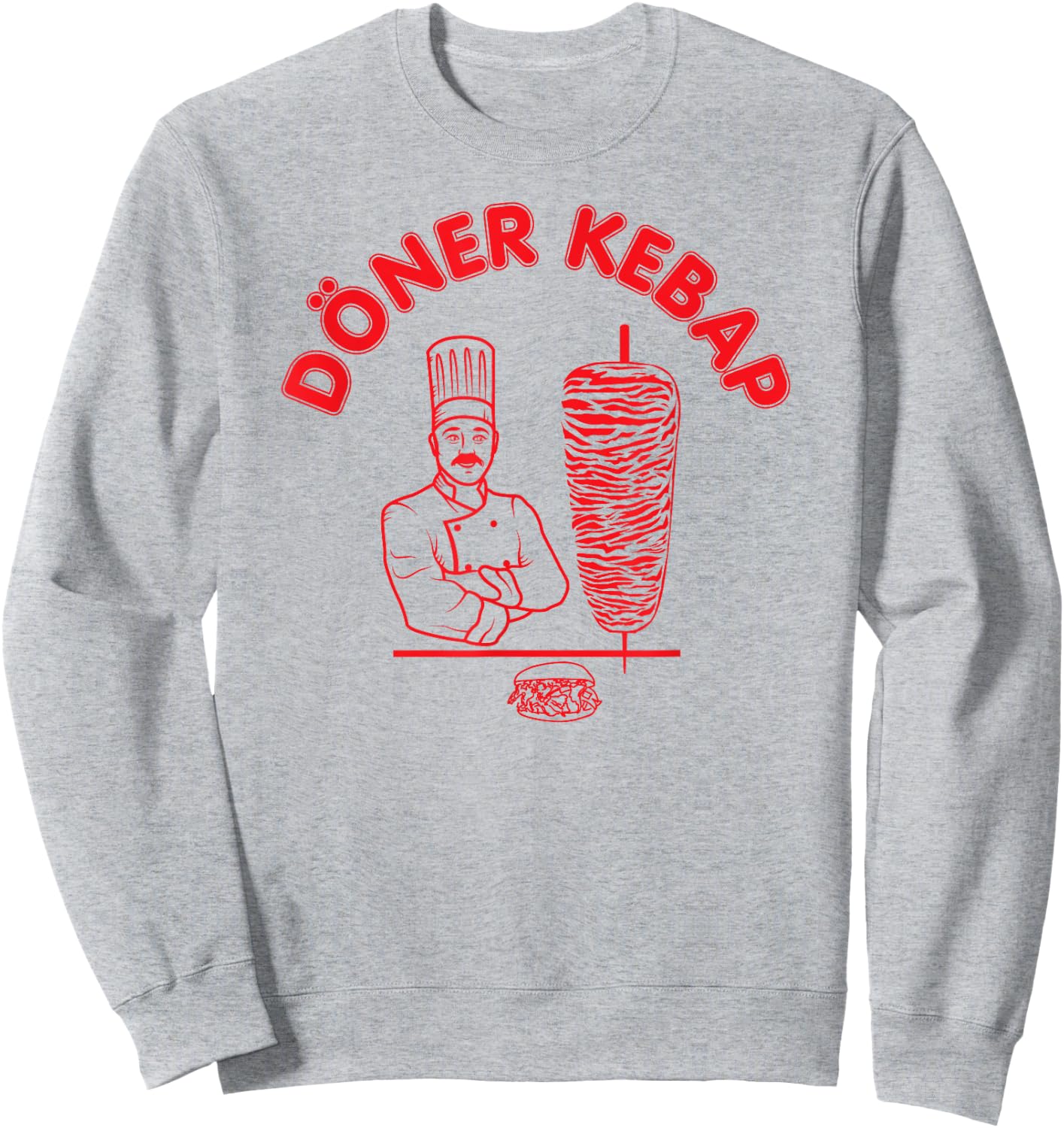 Döner Kebap Shirt, Kebab Cook & Kebab Skewer & Sandwich Logo Sweatshirt - Sweatshirt | Ash