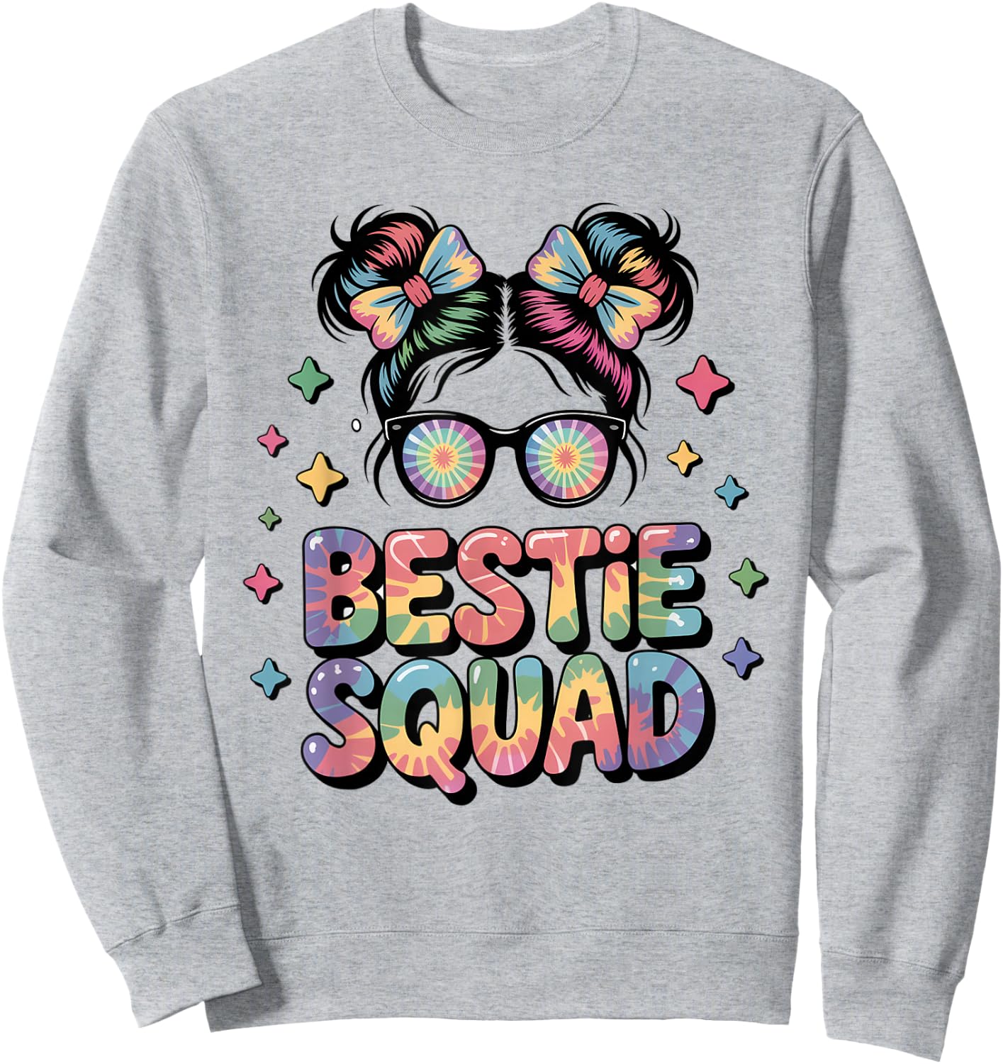 Bestie Squad Messy Bun Tie Dye Best Friends Girls Kids Teens Sweatshirt - Sweatshirt | Ash